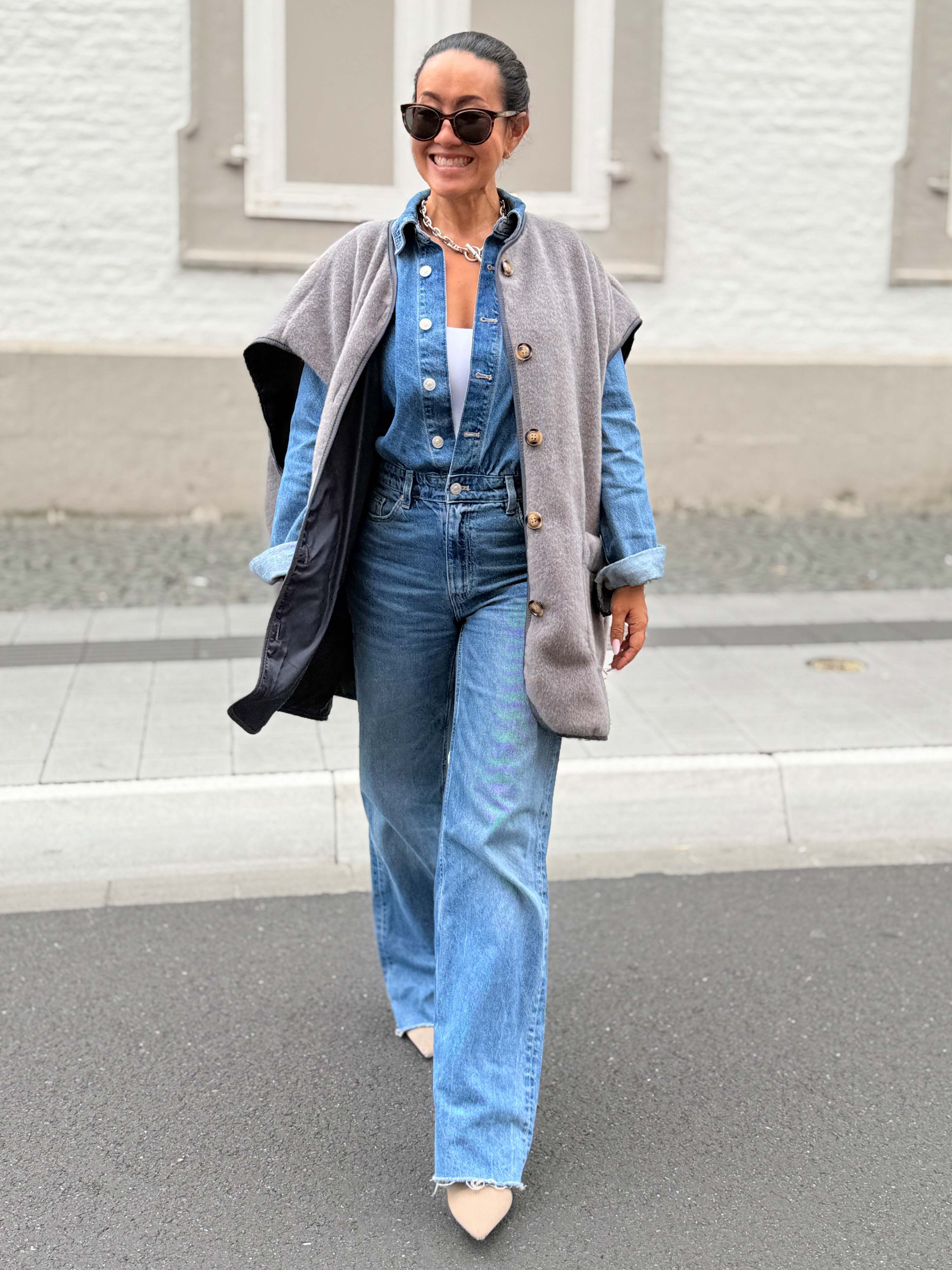 Oversize Weste mit Taschen - SIGNATURE - Grau