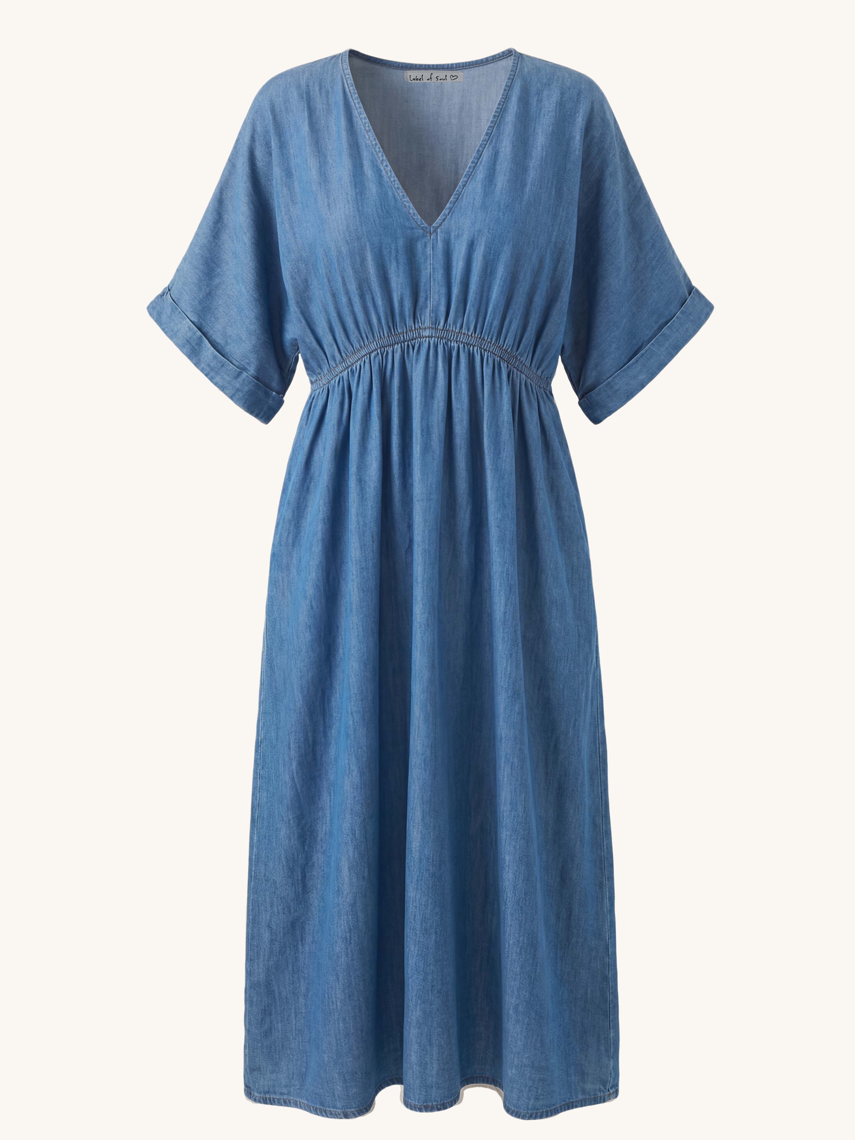 Lyocell Kleid mit V-Ausschnitt - CURVY - Blue