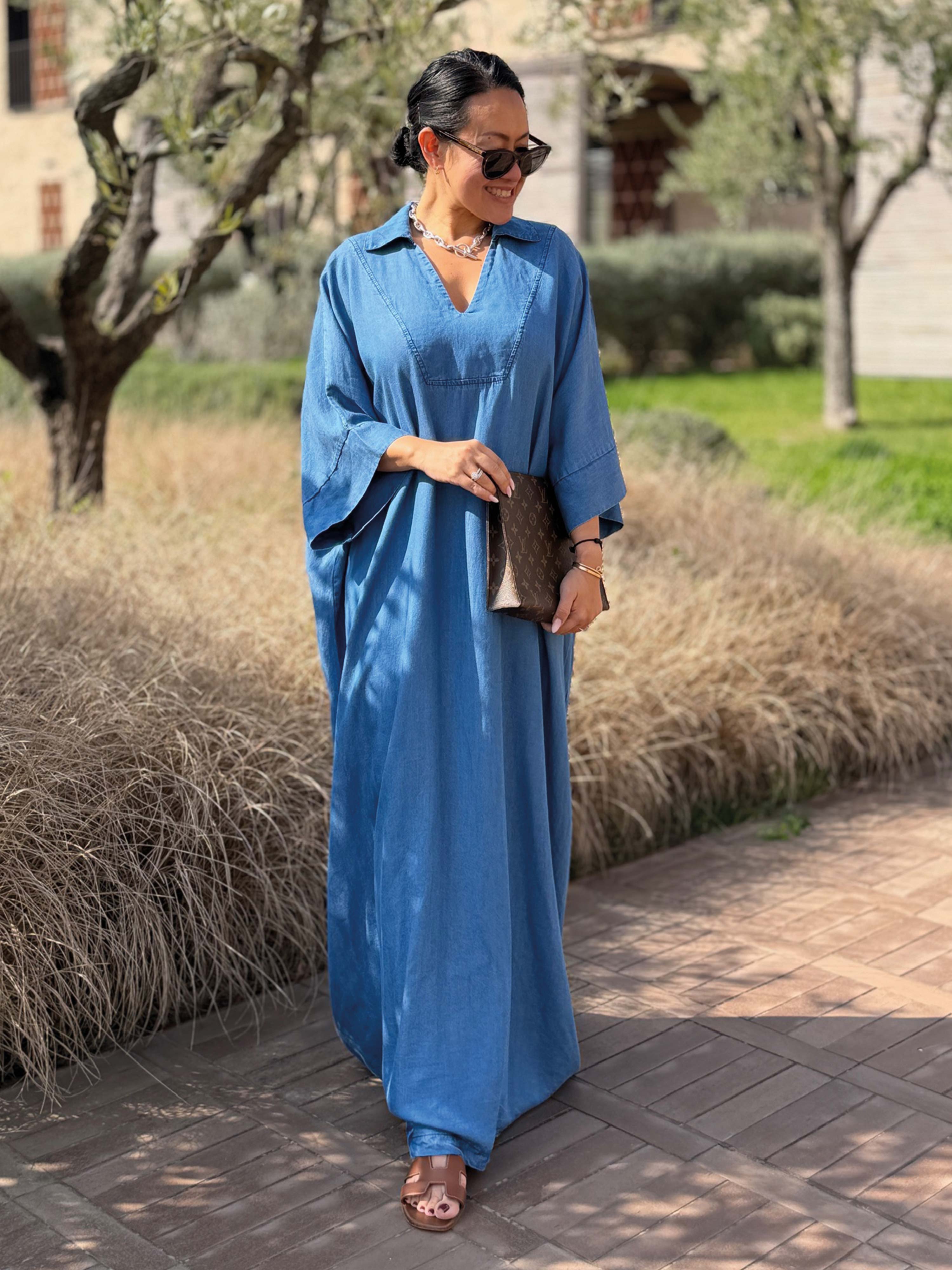 Lyocell Oversize Hemd Tunika Long - Medium Blue