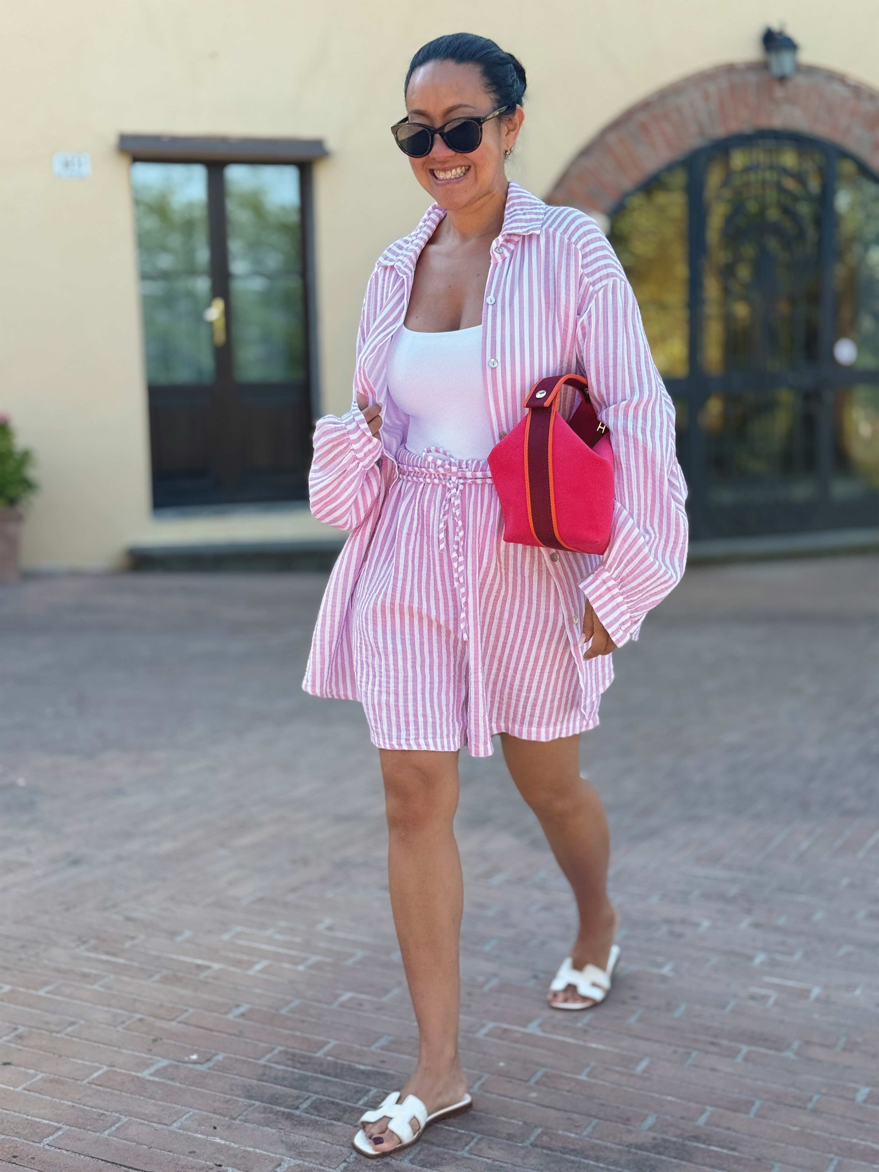 Musselin Midi Oversize Bluse - SUMMER BREEZE - Stripes Rosa