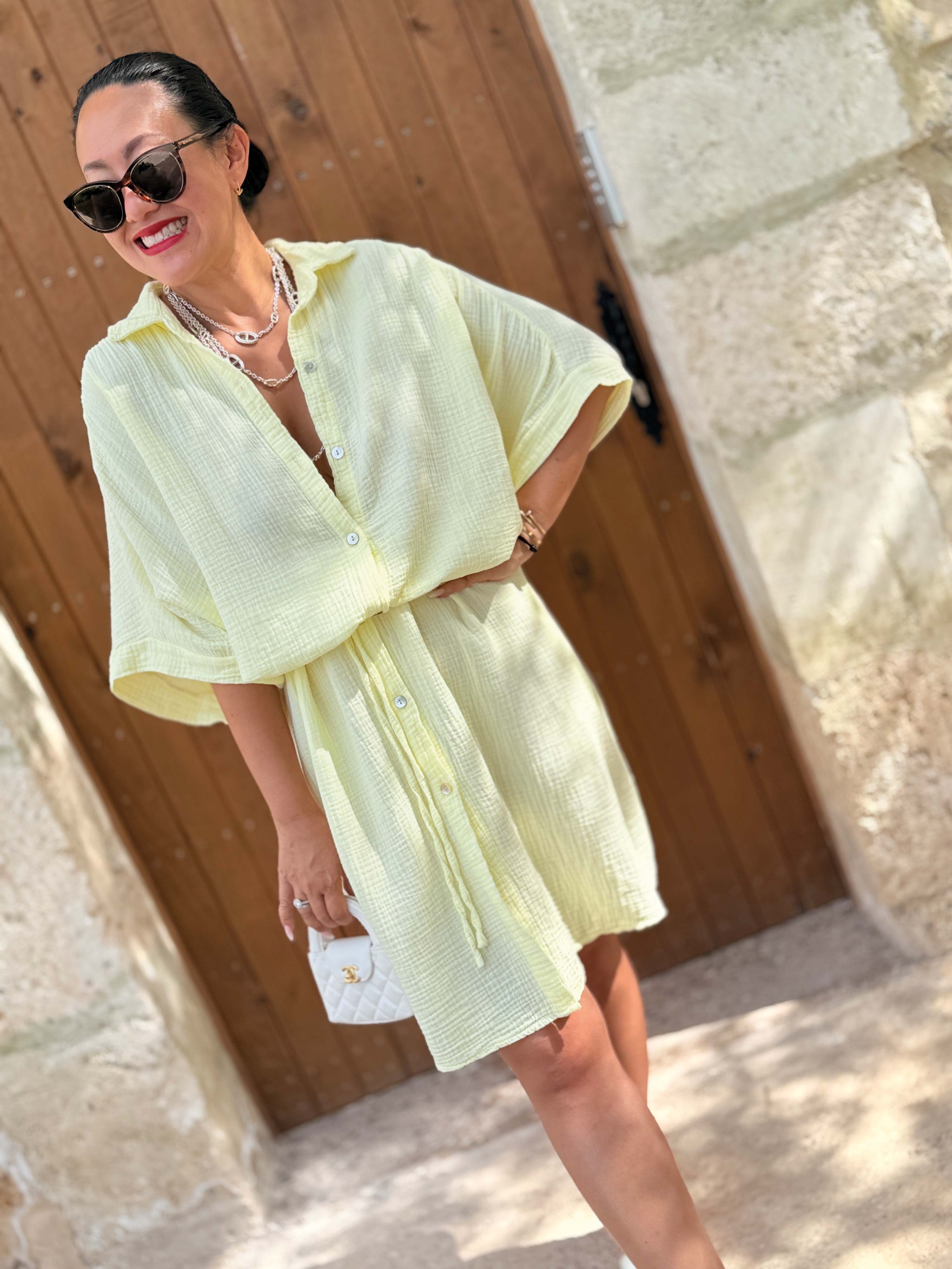 Musselin Oversize Kleid mit Taschen - LANA - Butter Yellow Musselin Oversize Kleid mit Taschen - LANA - Butter Yellow