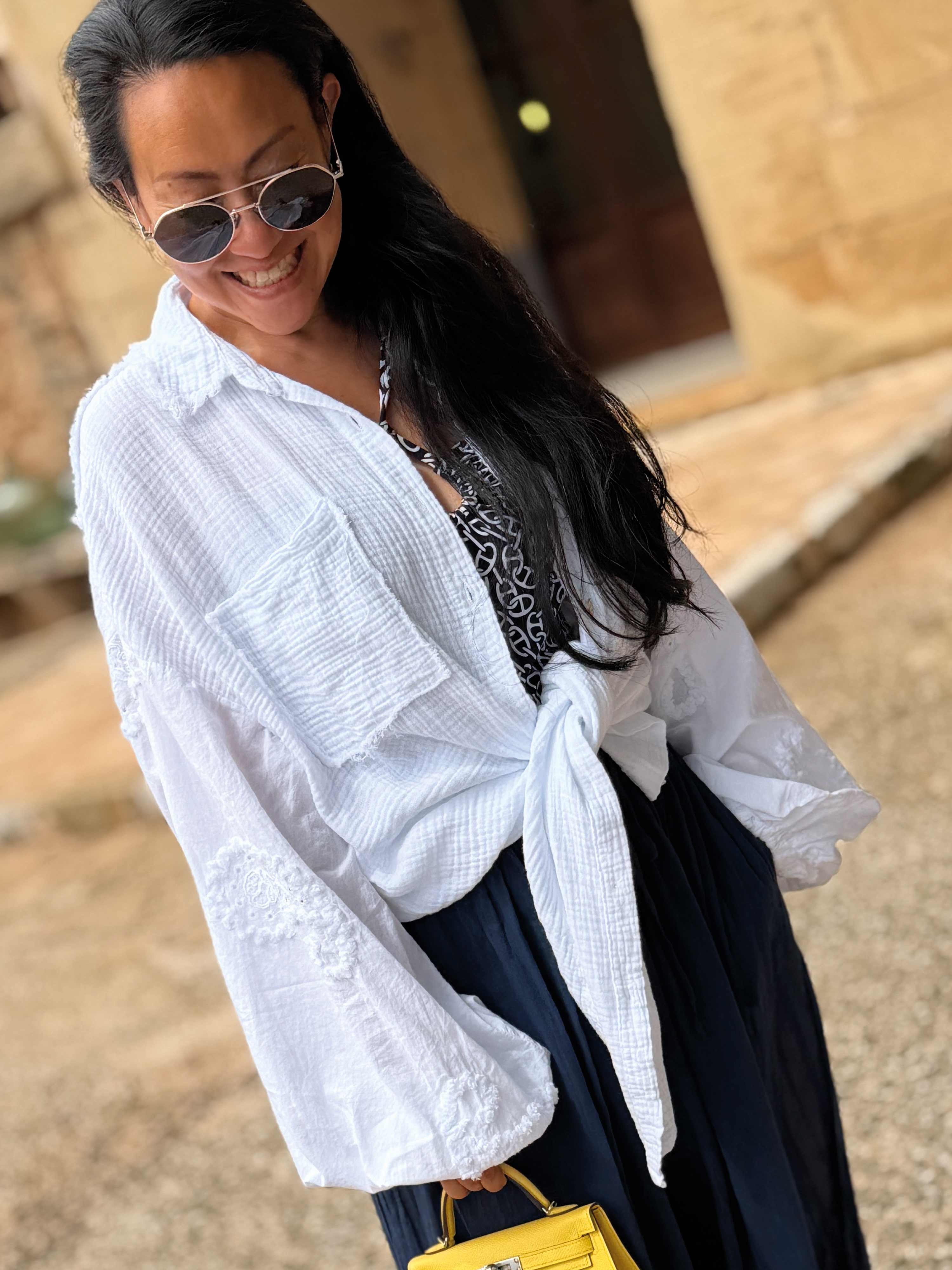 Musselin Used-Look Bluse - MOANA - Weiß
