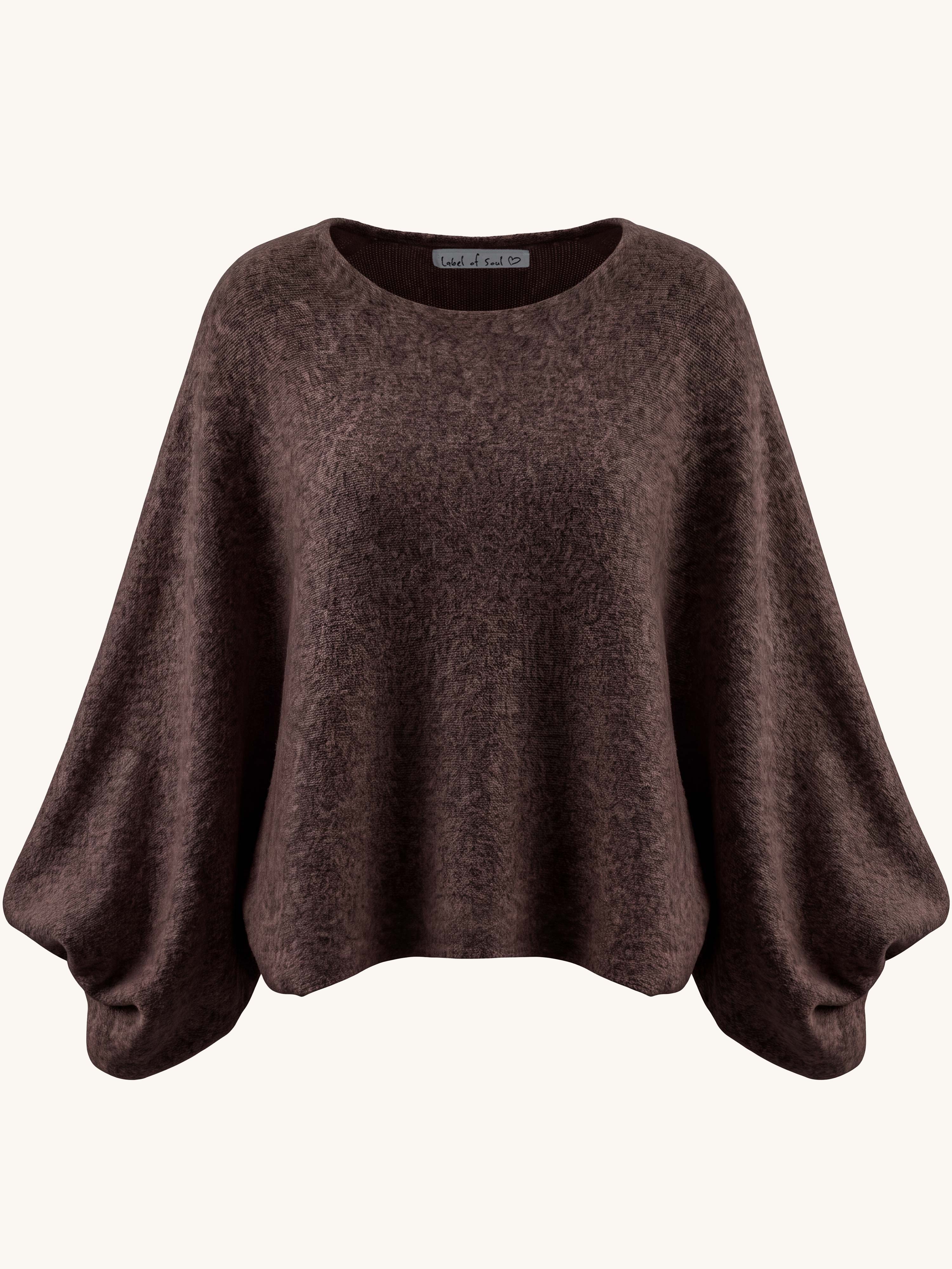 Soft Fledermaus-Strickpullover mit Alpakawollanteil - Schoko