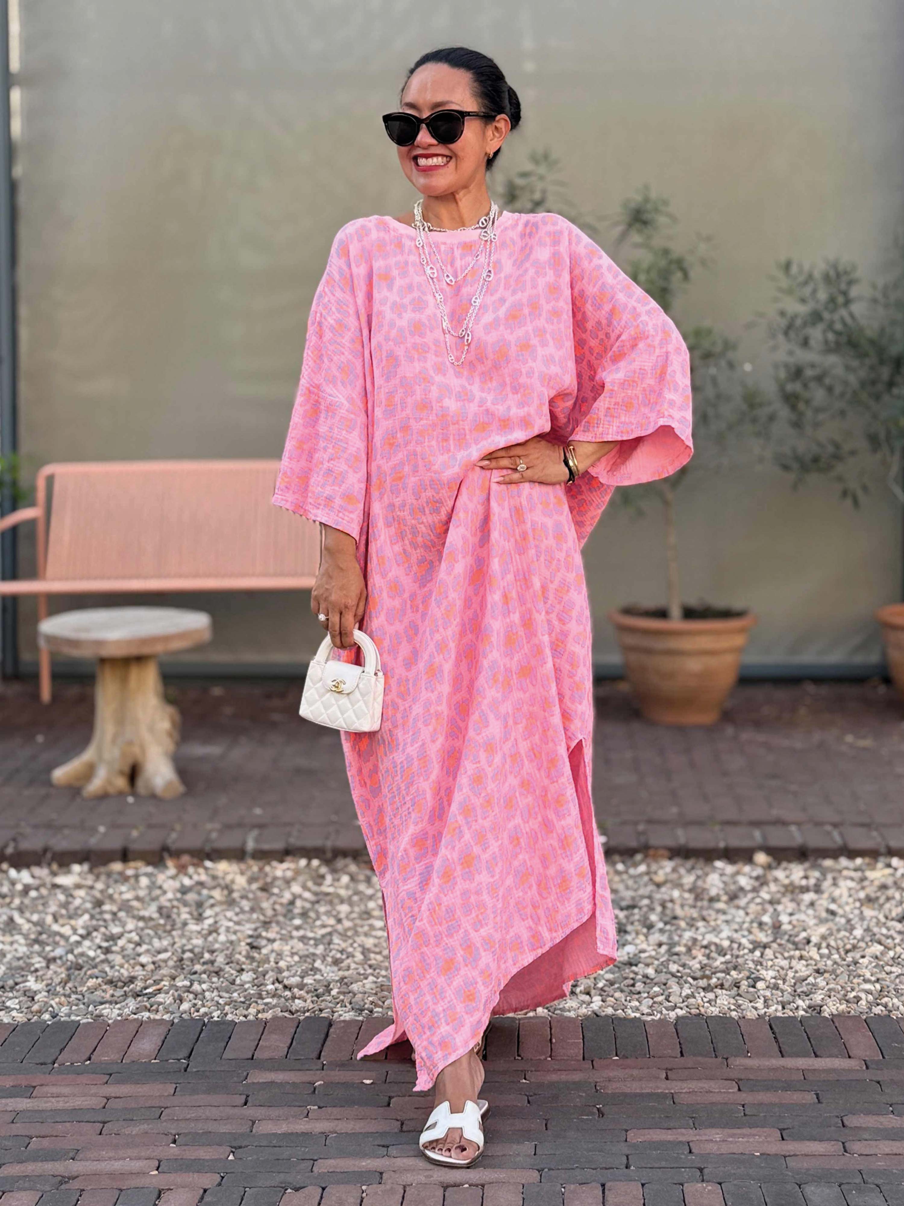 Musselin Oversize Kurzarm Sweatkleid - Leo Candy