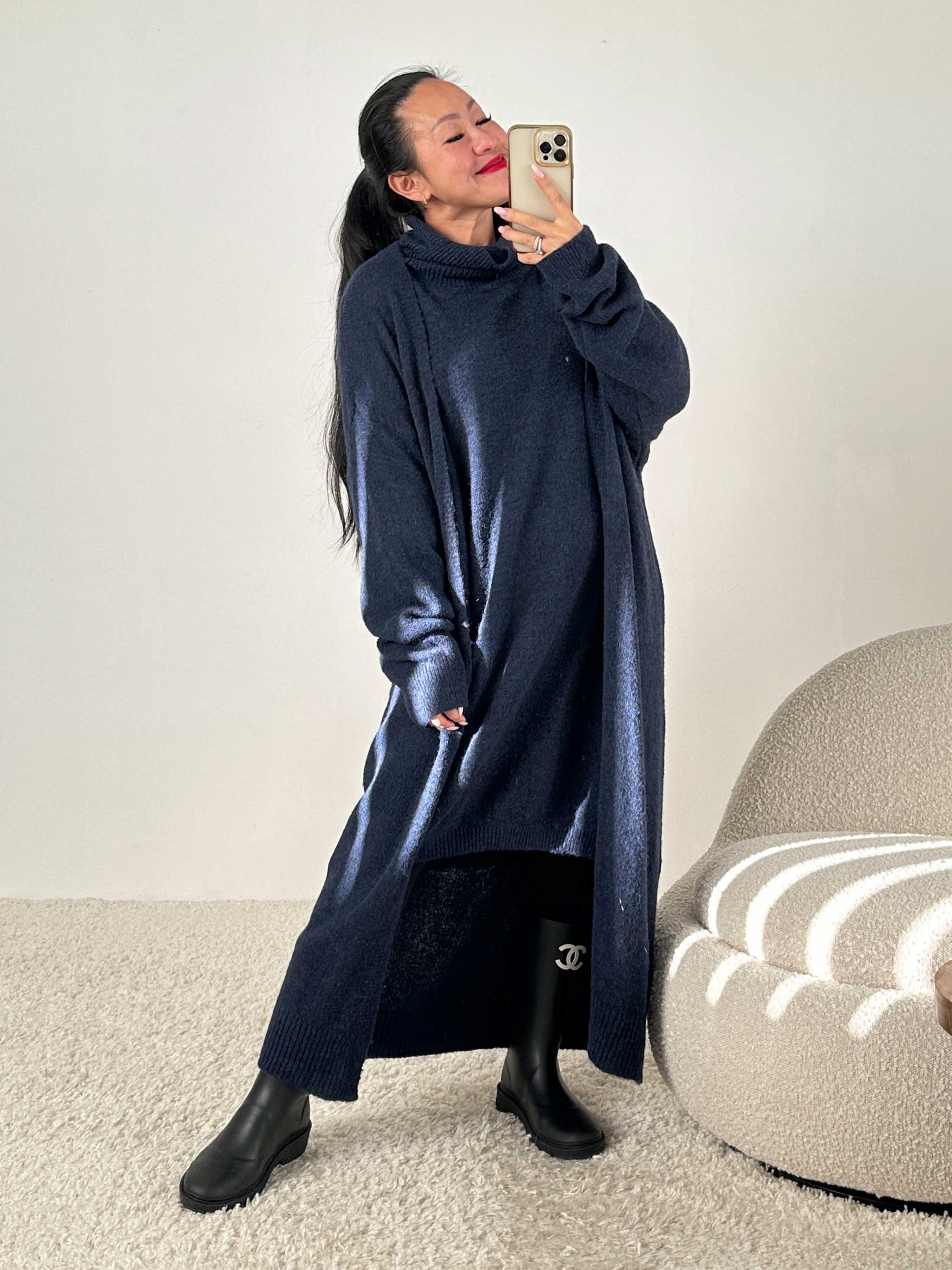 Strickjacke mit Gürtel - Midnight Blue