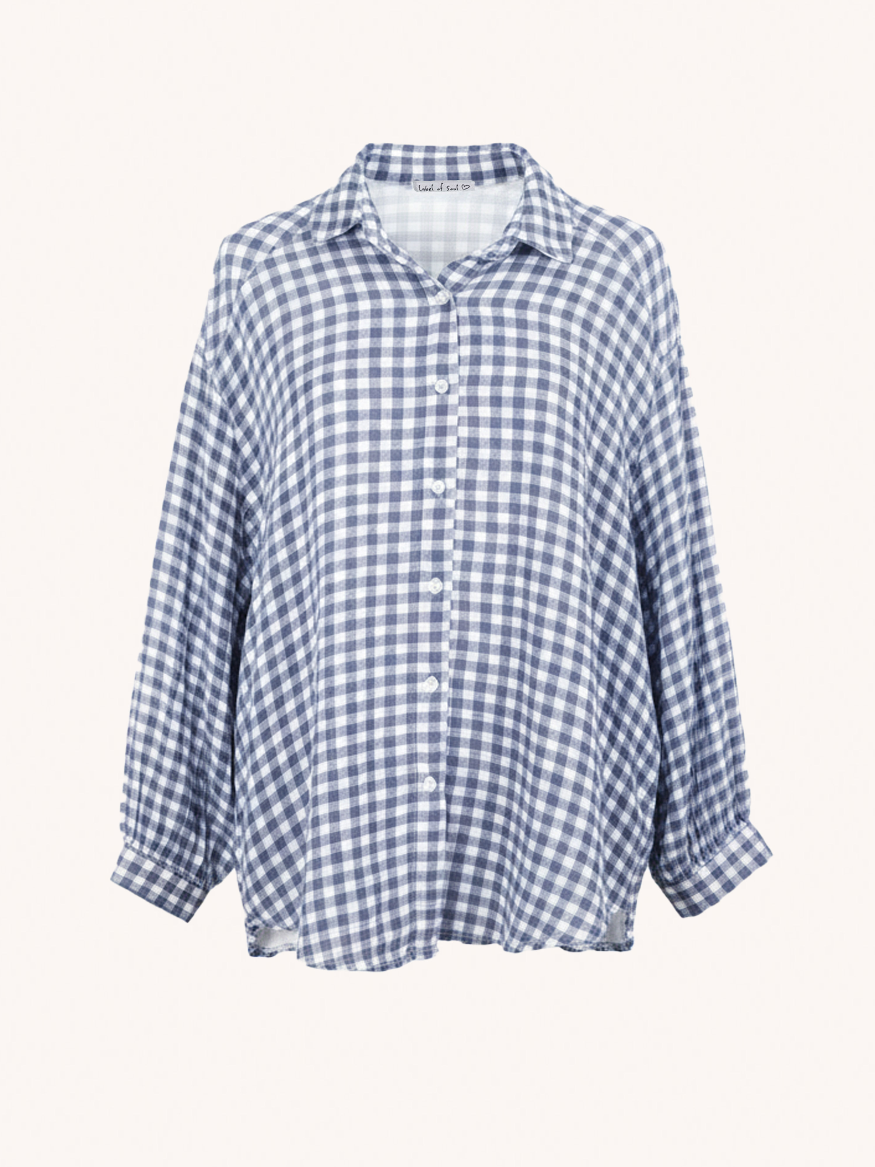 Musselin Midi Oversize Bluse - KARO Blau