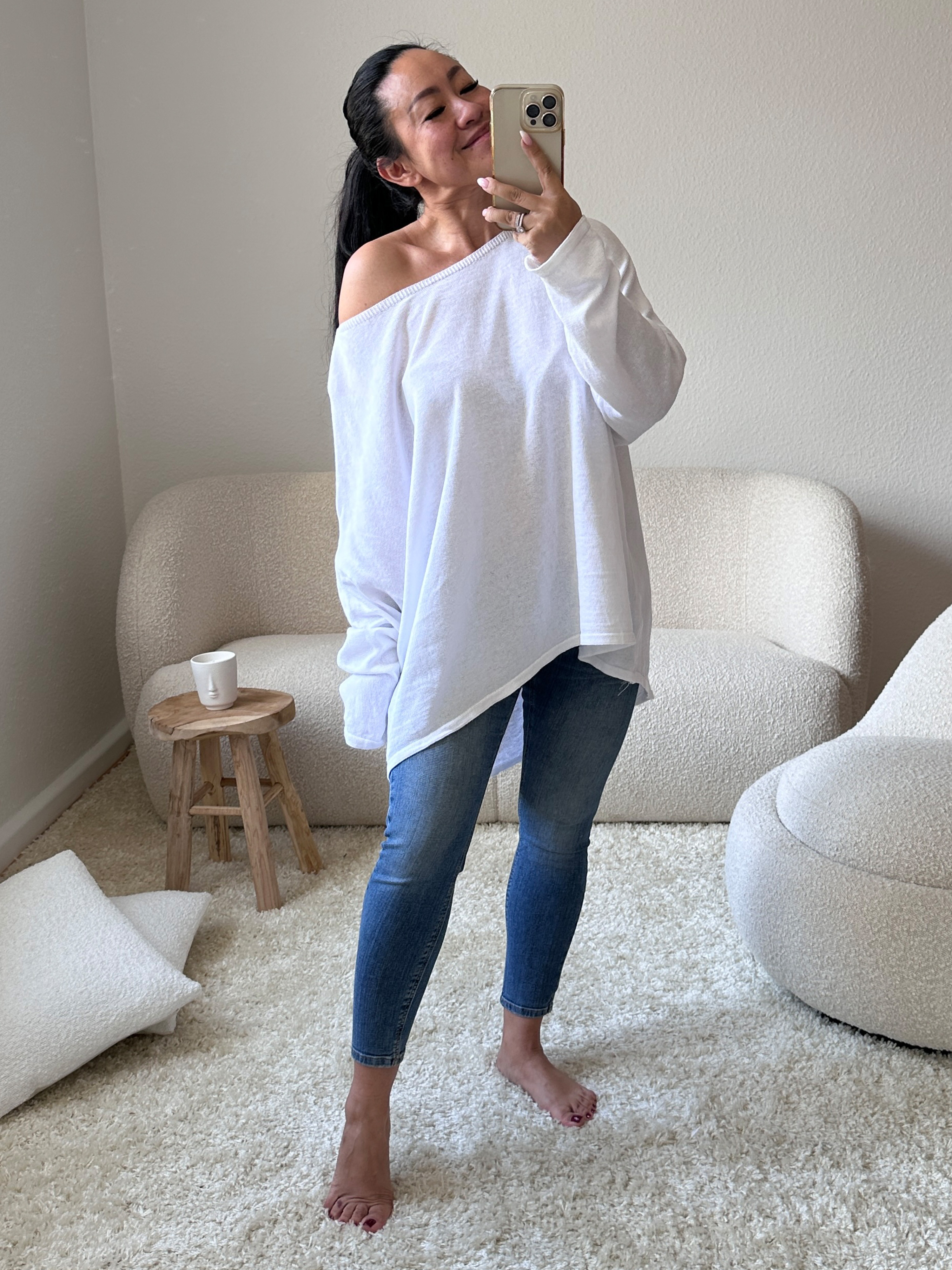 Oversize SPRING Vokuhila Pullover mit Rundhalsausschnitt - Coconut