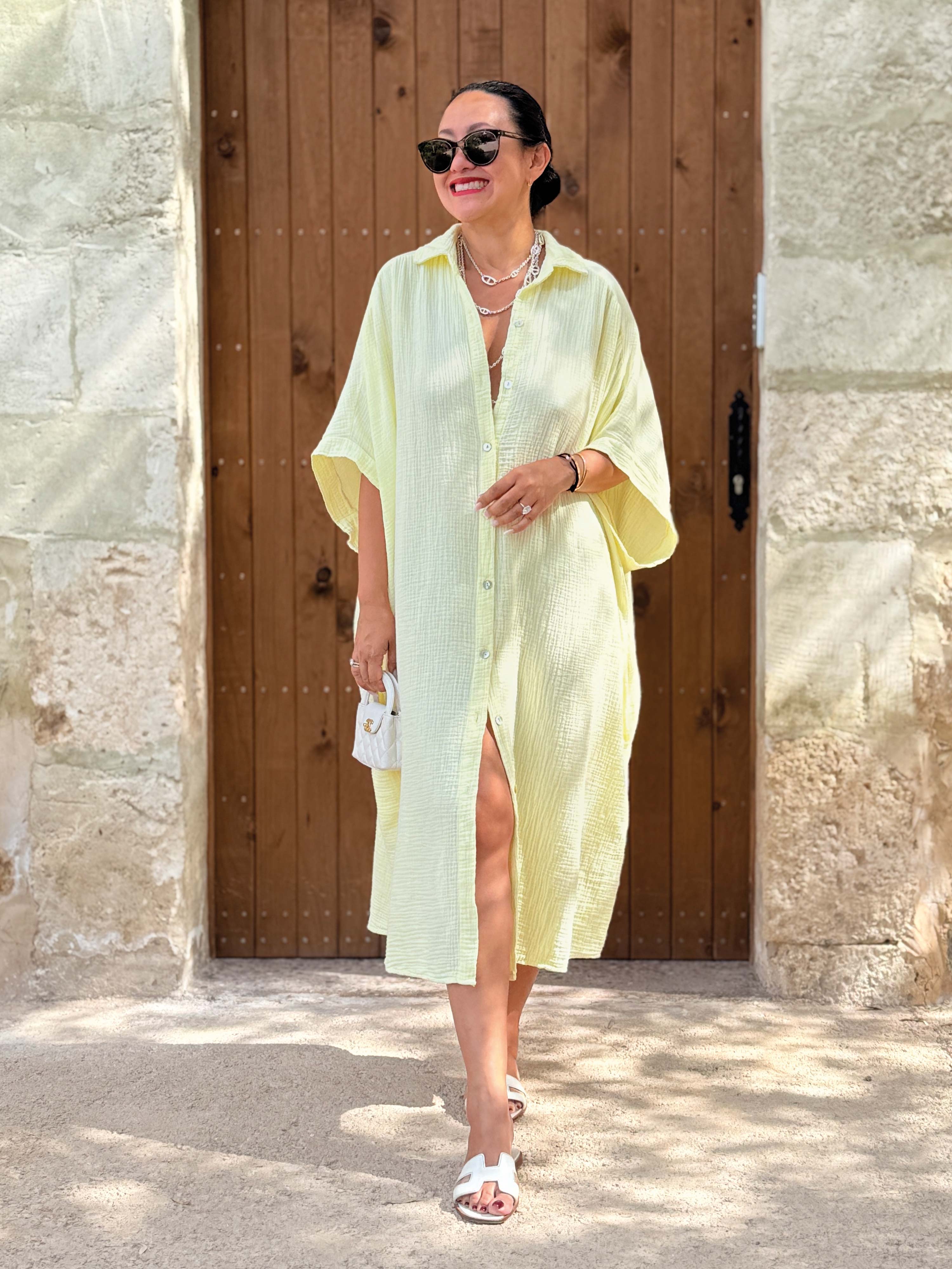Musselin Oversize Kleid mit Taschen - LANA - Butter Yellow Musselin Oversize Kleid mit Taschen - LANA - Butter Yellow