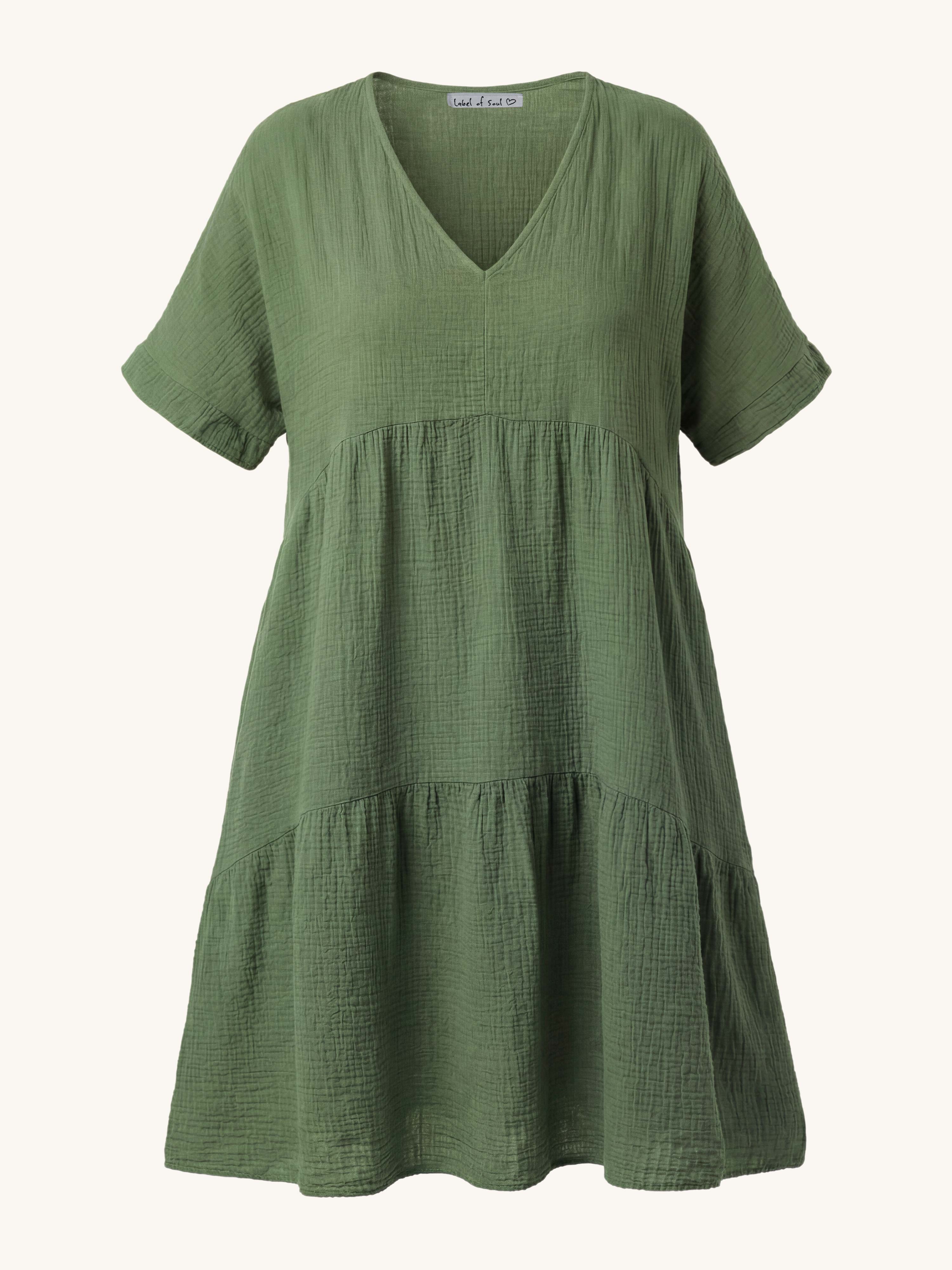 Musselin Tunika Long mit V-Ausschnitt - Olive