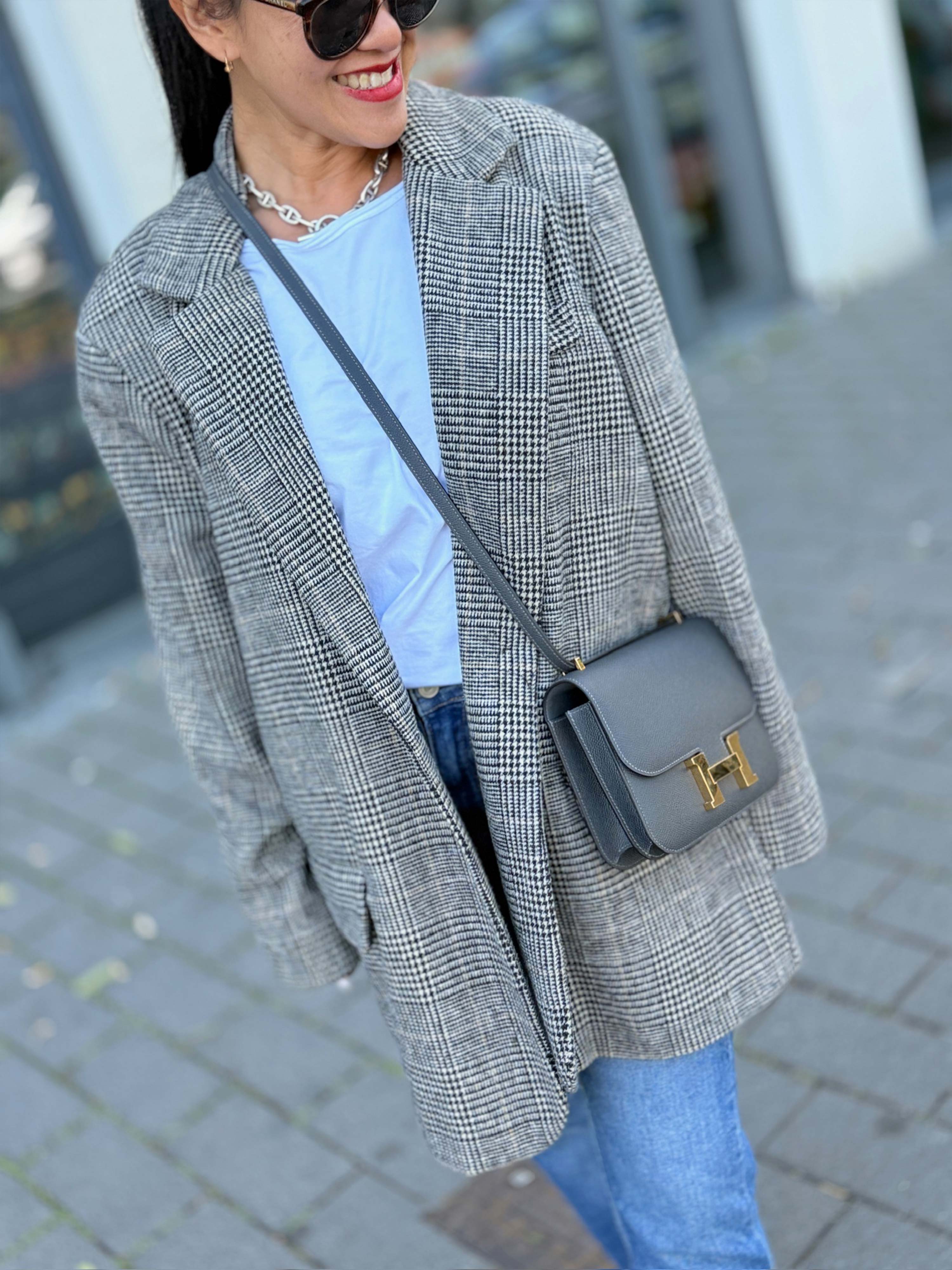 Oversize Blazer Jacke - KARO - Schwarz