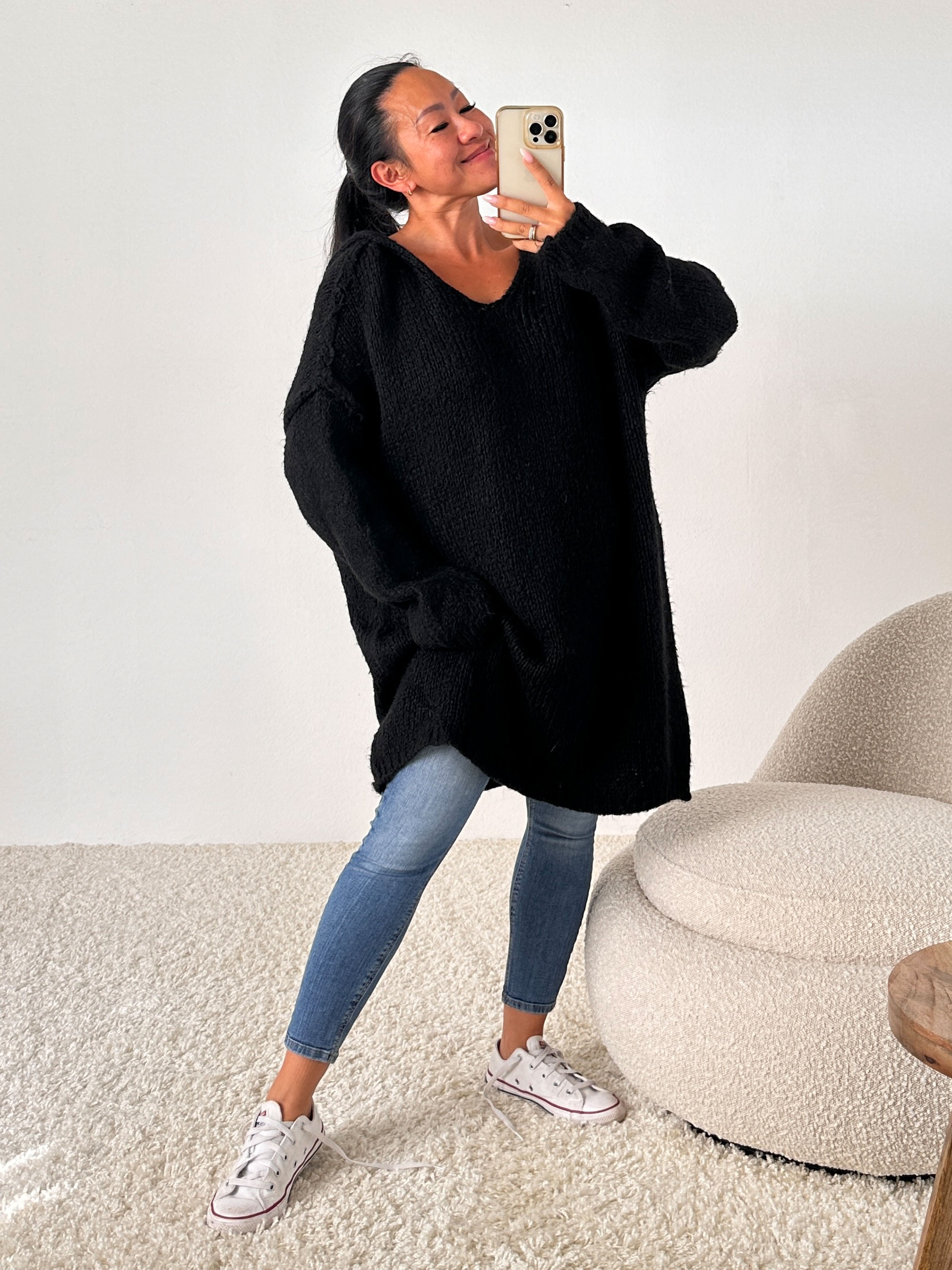 Strickpullover mit Kapuze - FLAUSCHI - Schwarz