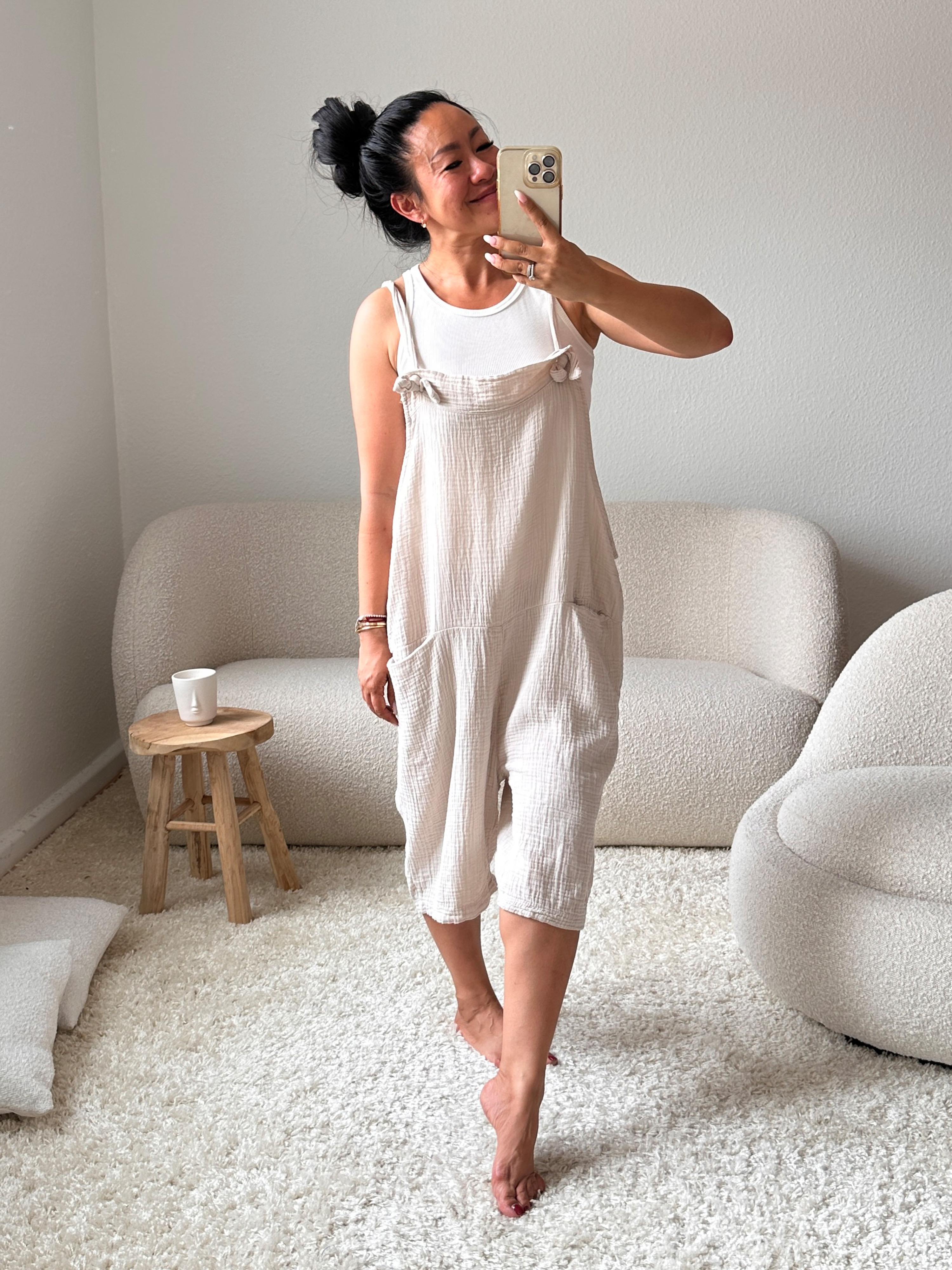 Musselin Latzhose SHORT - Beige