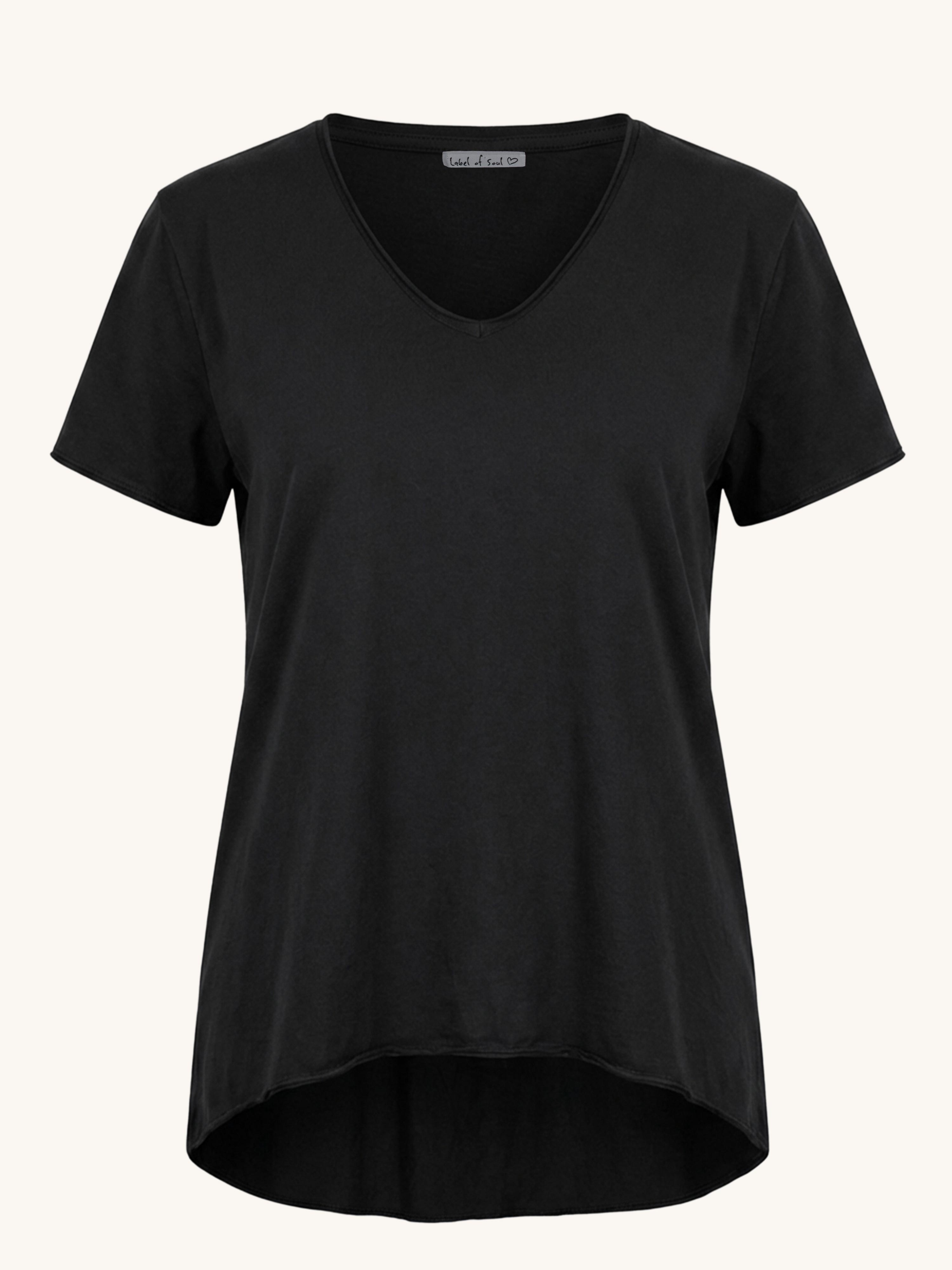 Basic Vokuhila Kurzarmshirt V-NECK - Schwarz