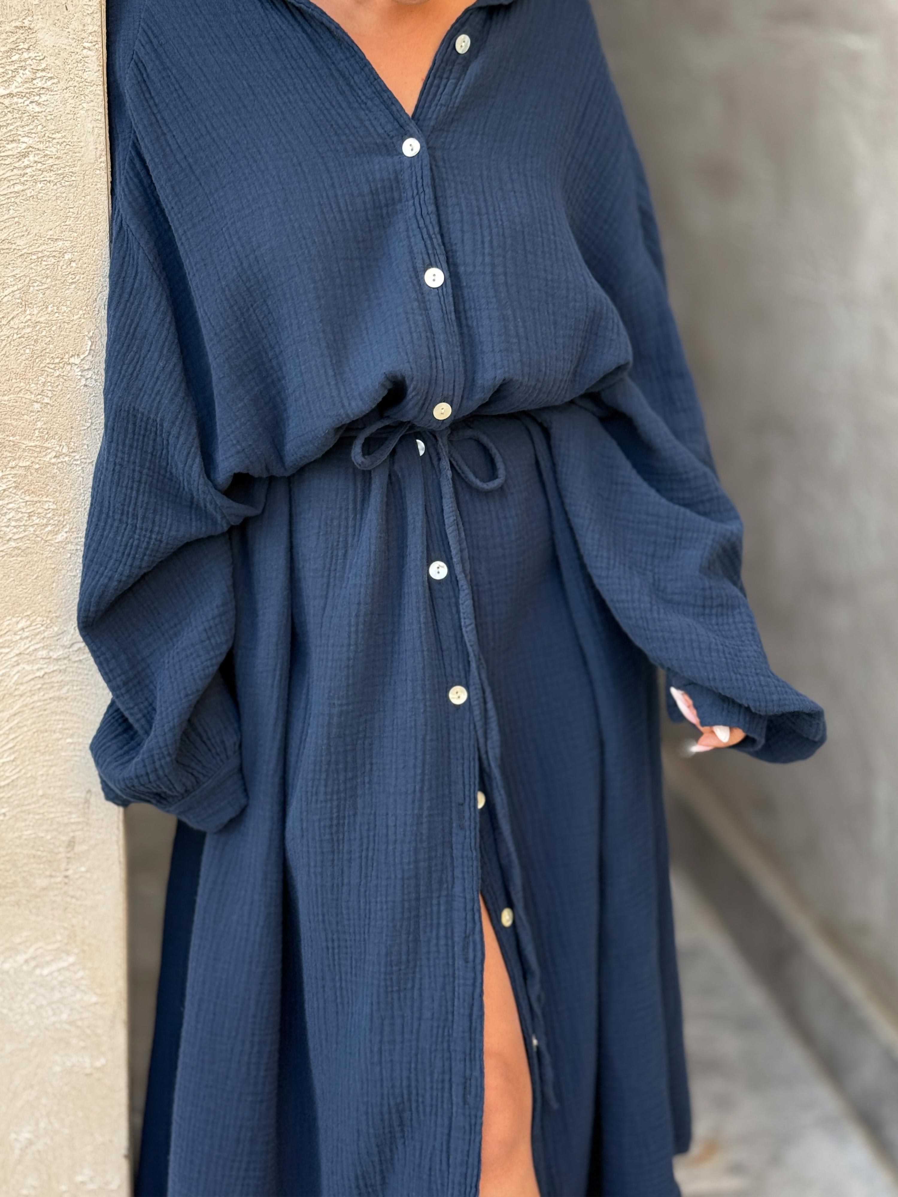 Musselin Oversize Blusenkleid - SEVILLA - Navy Musselin Oversize Blusenkleid - SEVILLA - Navy