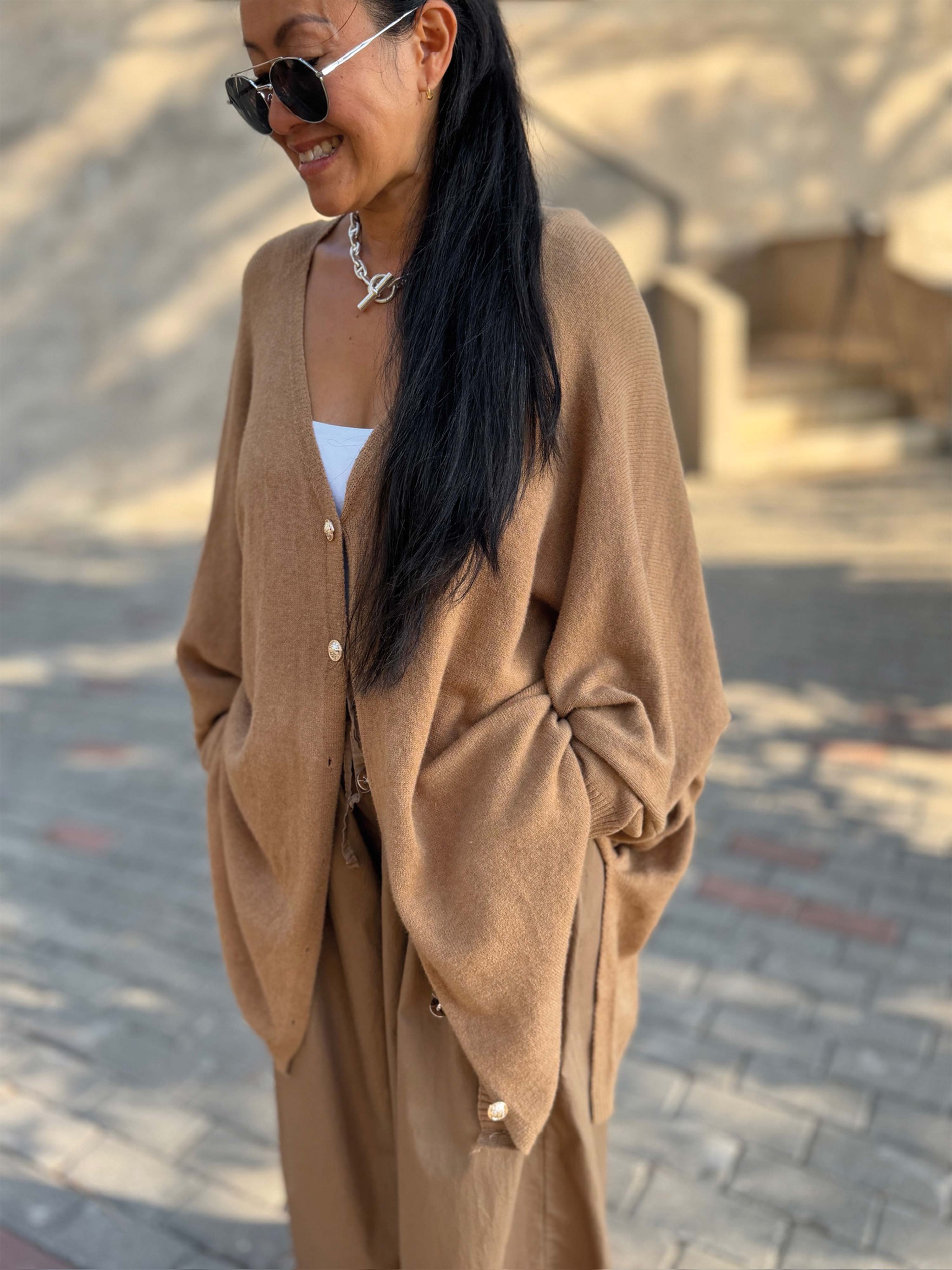 Oversize Viskose Cardigan CURVY - Camel