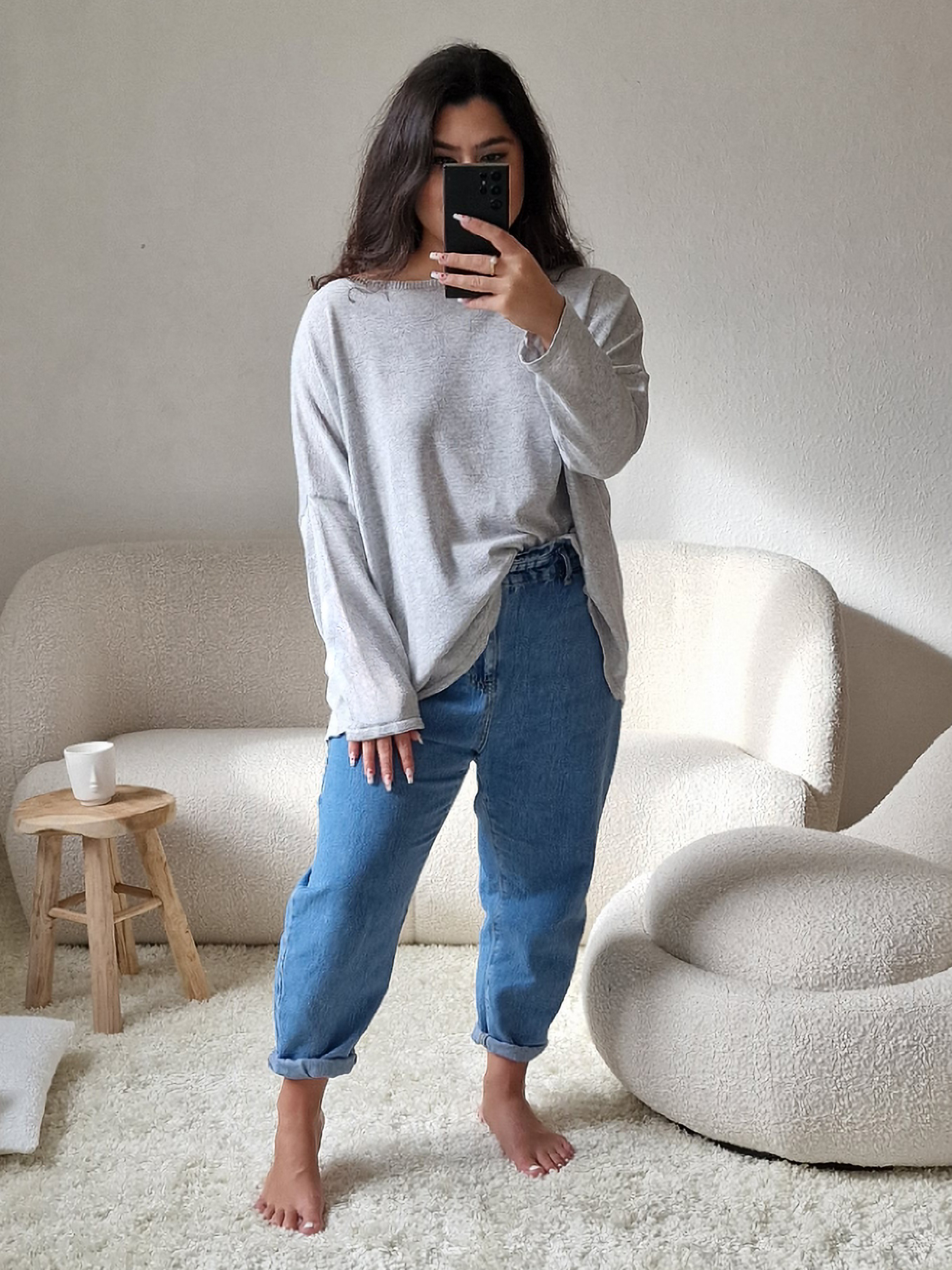 Oversize SPRING Vokuhila Pullover - Hellgrau
