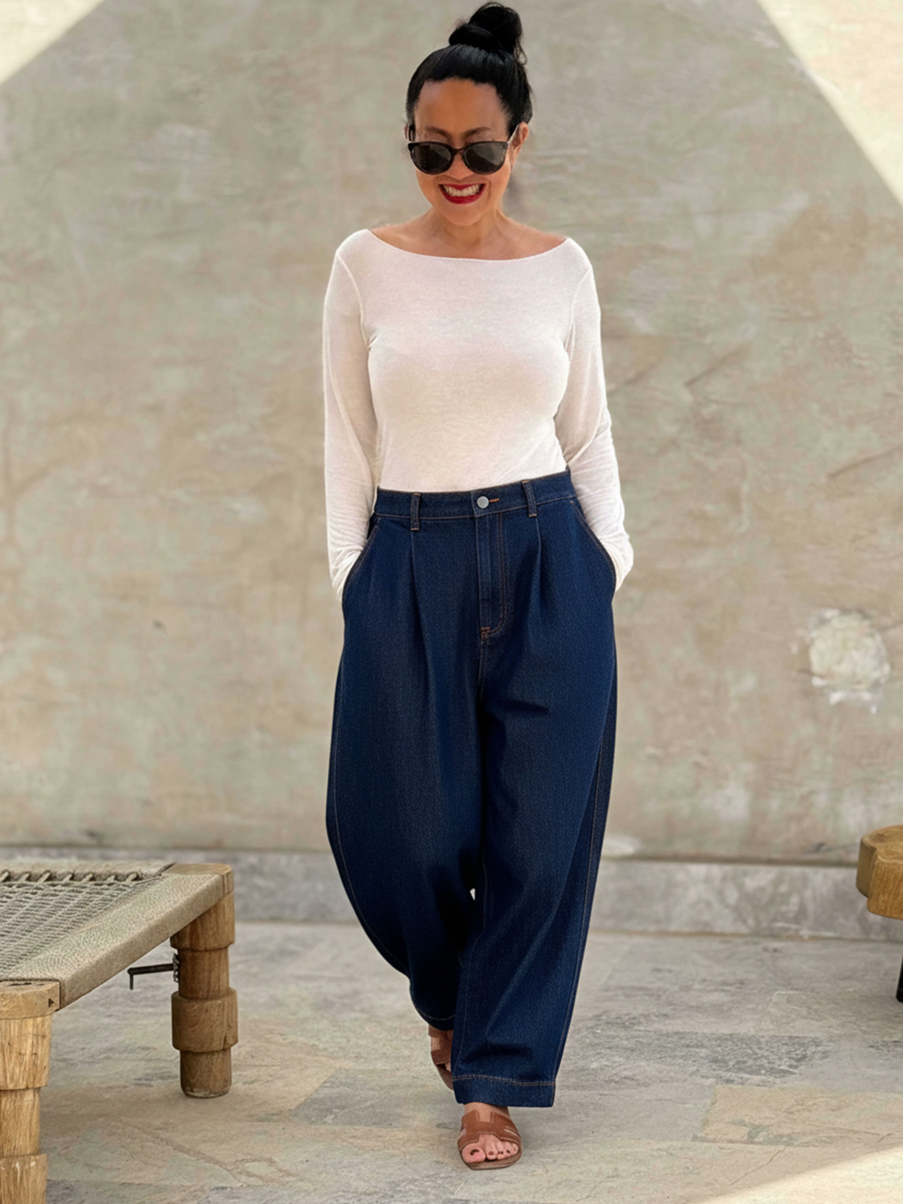Balloon Jeans Hose - Dark Blue - M