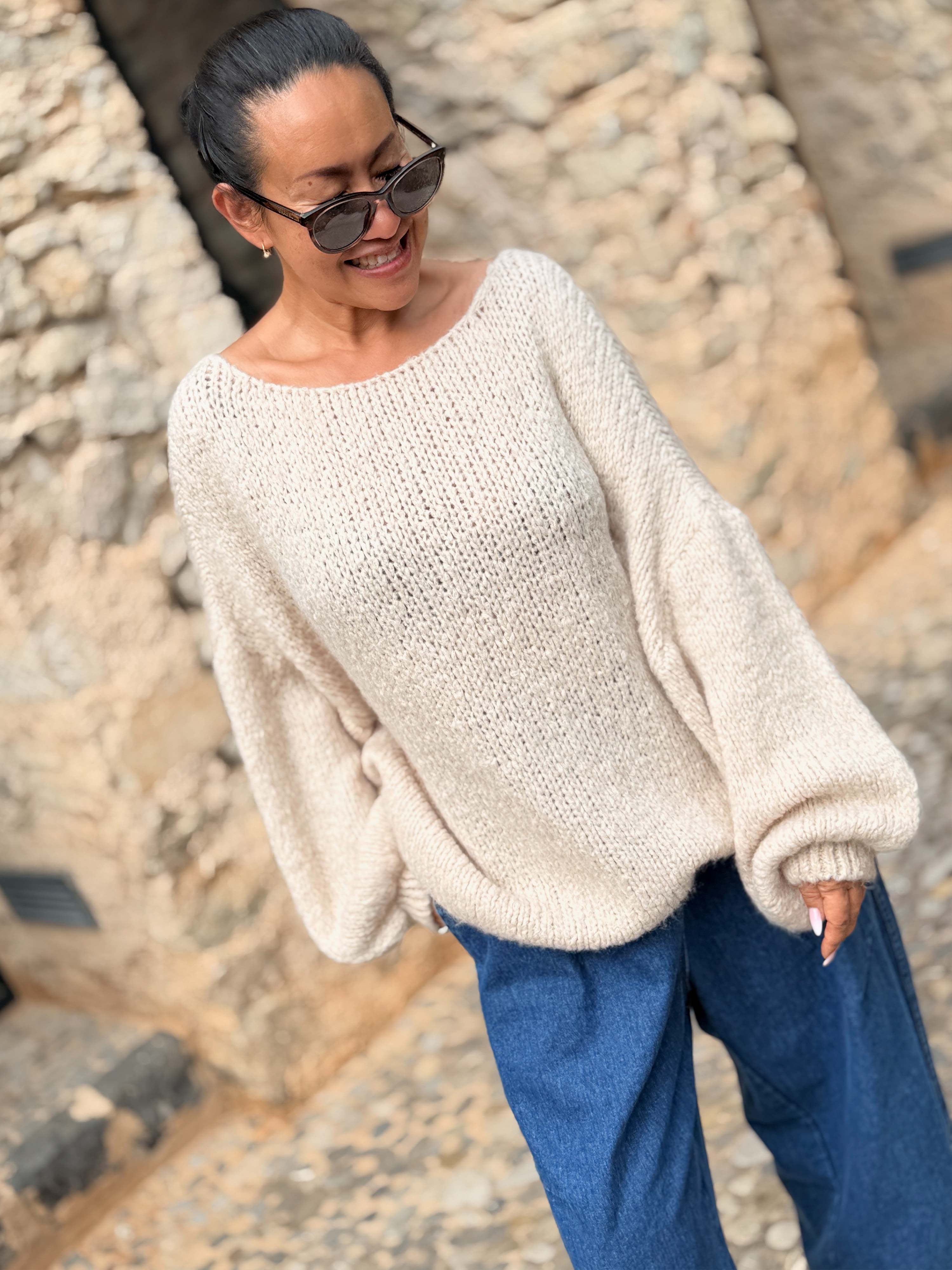 Oversize Cropped Strickpullover - FLAUSCHI - Oatmeal