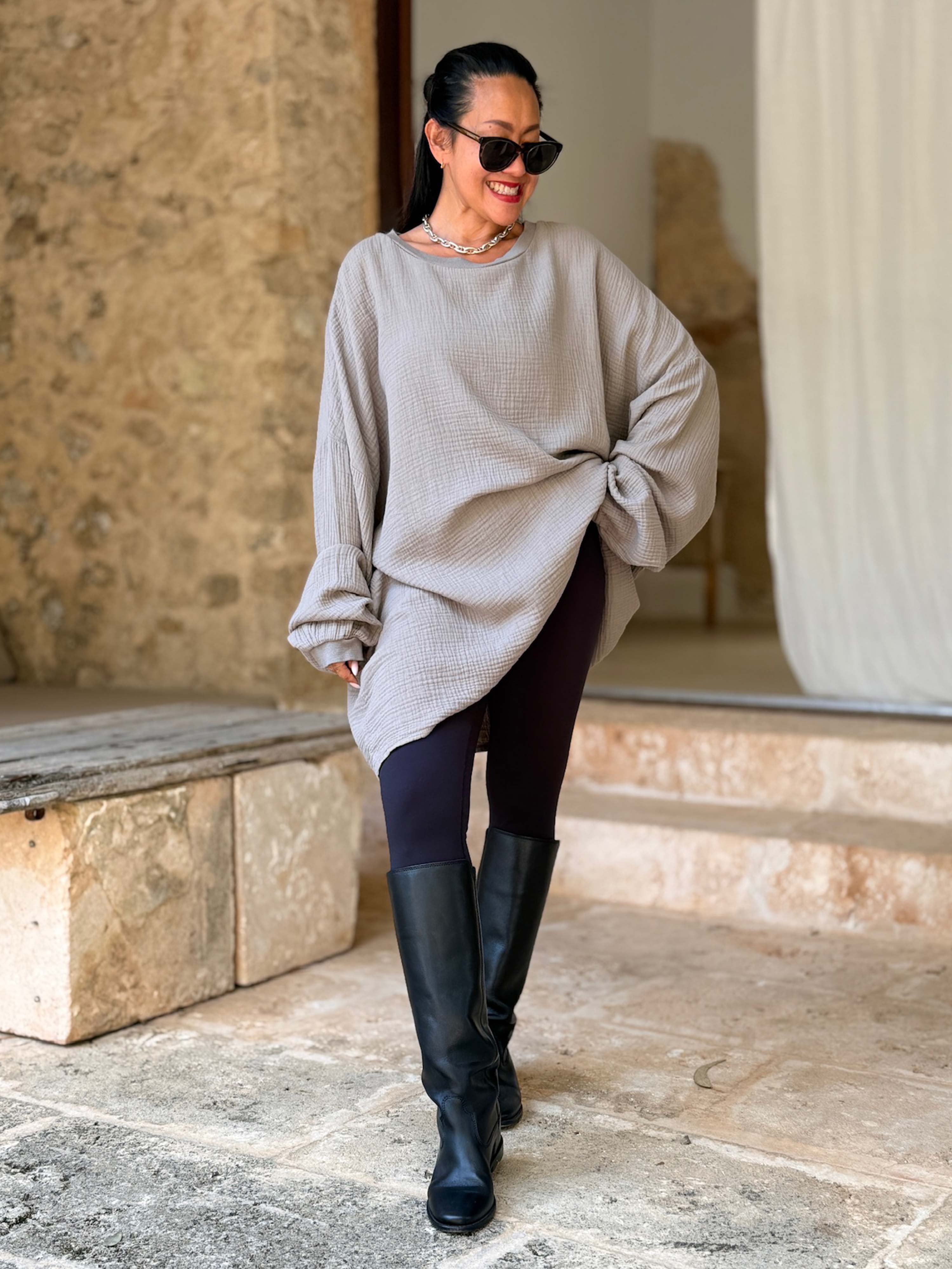 Musselin Oversize Sweatshirt - Taupe
