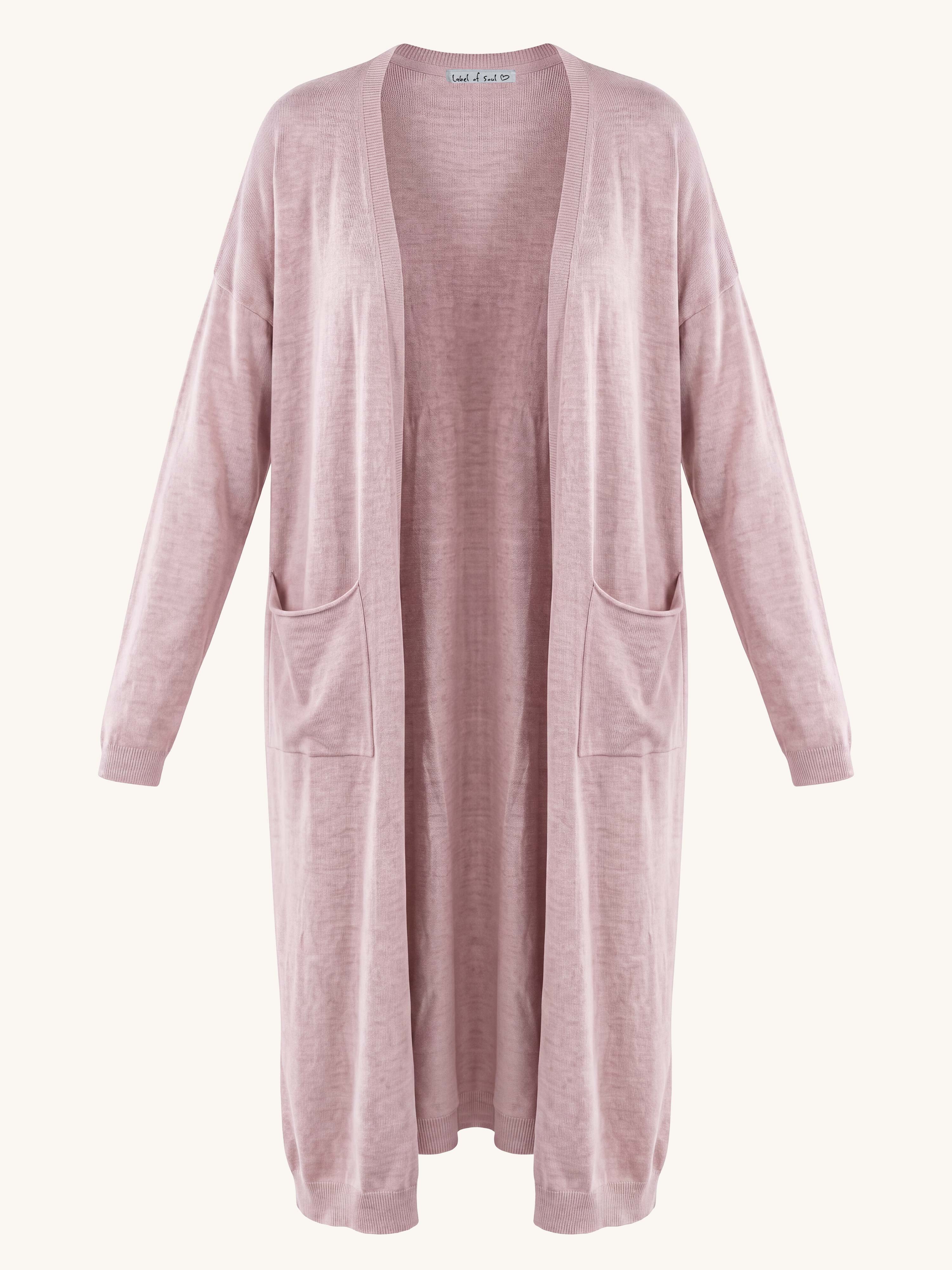 Leichte Oversize Viskose Strickjacke - LONG - Blush
