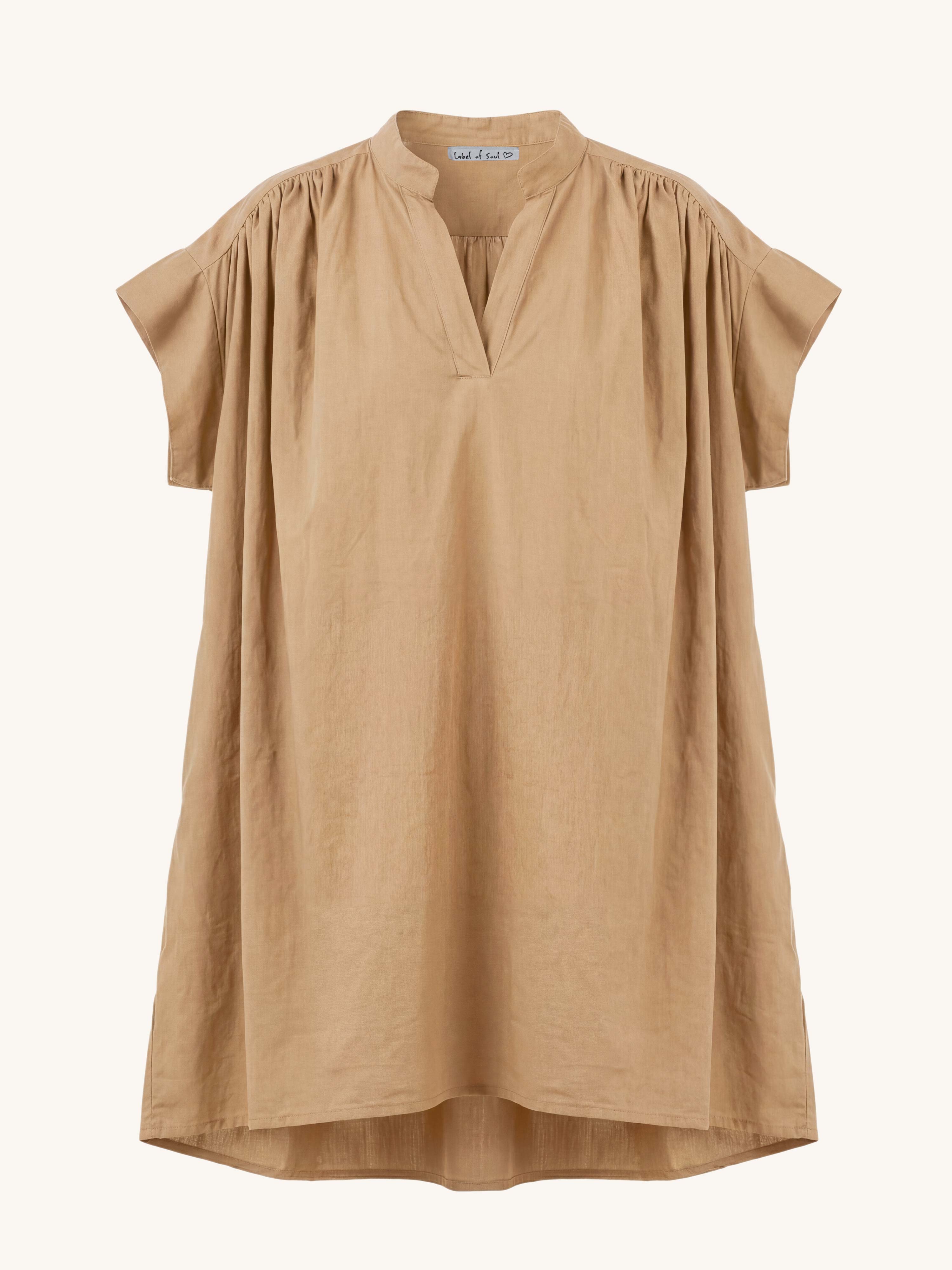 Cotton Vokuhila Oversize Tunika Midi mit Taschen - Camel