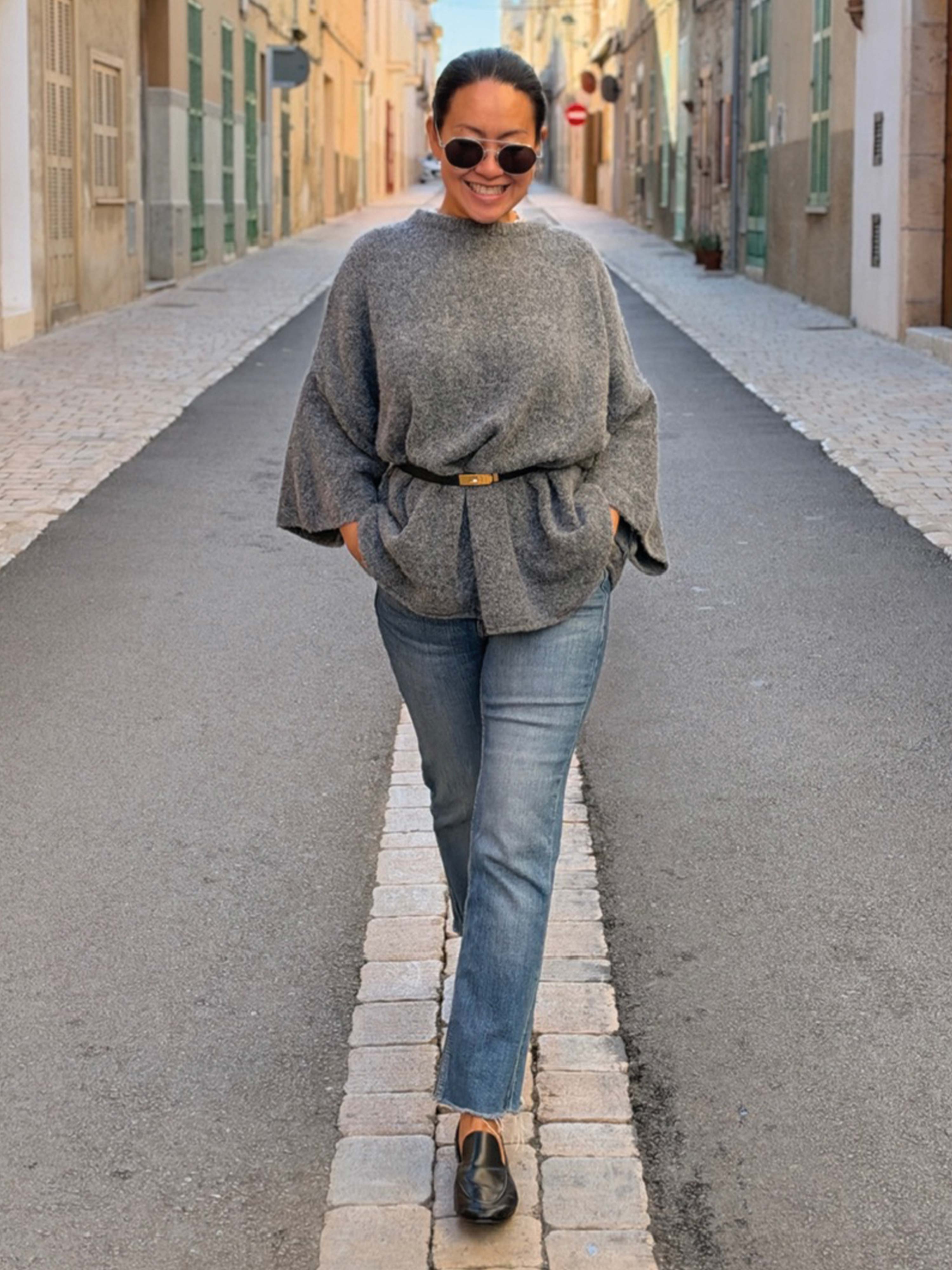 Soft Alpaka Oversize Kurzarm Shirt - Grau