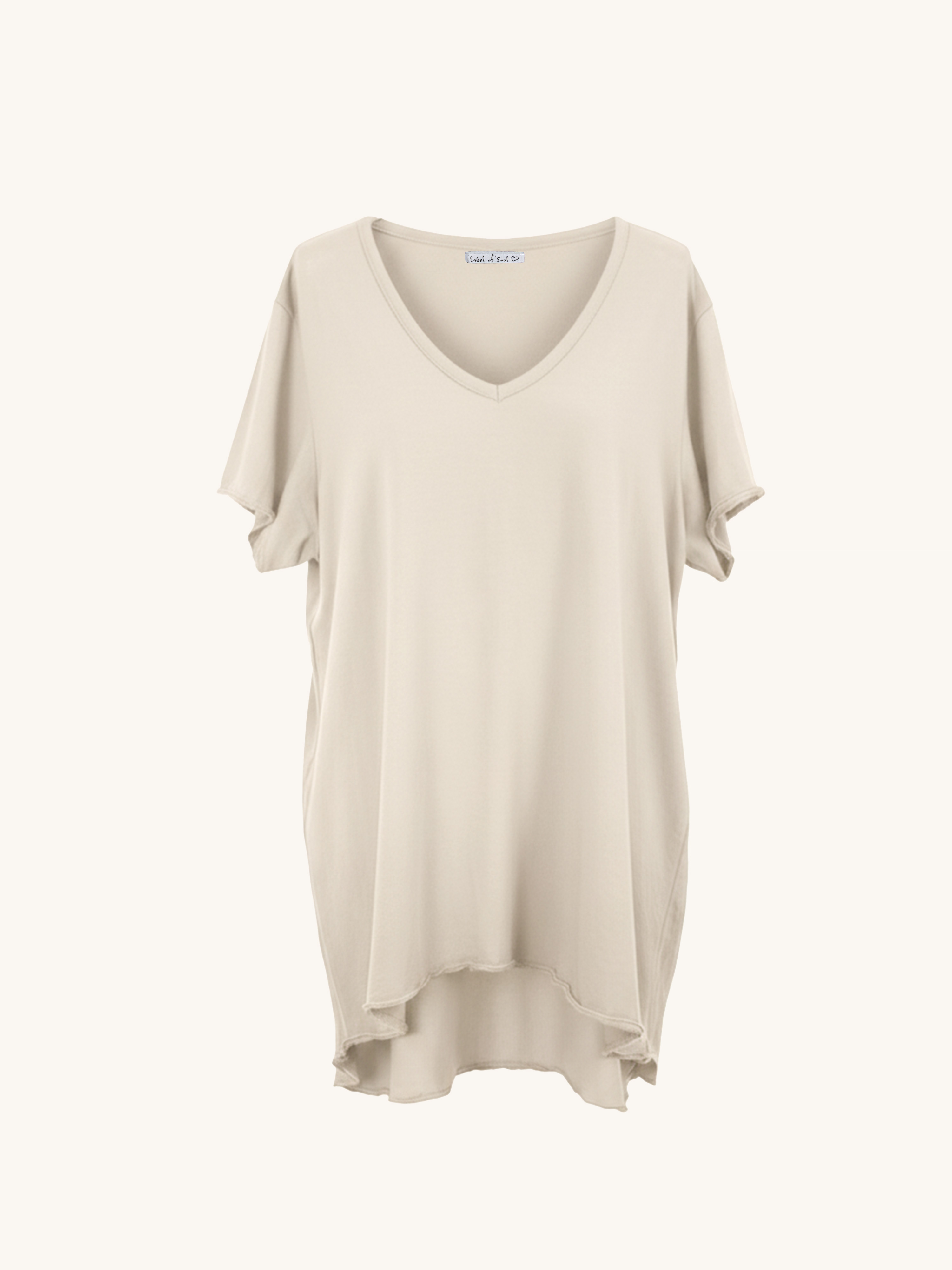 Basic Vokuhila Kurzarmshirt V-NECK - Beige
