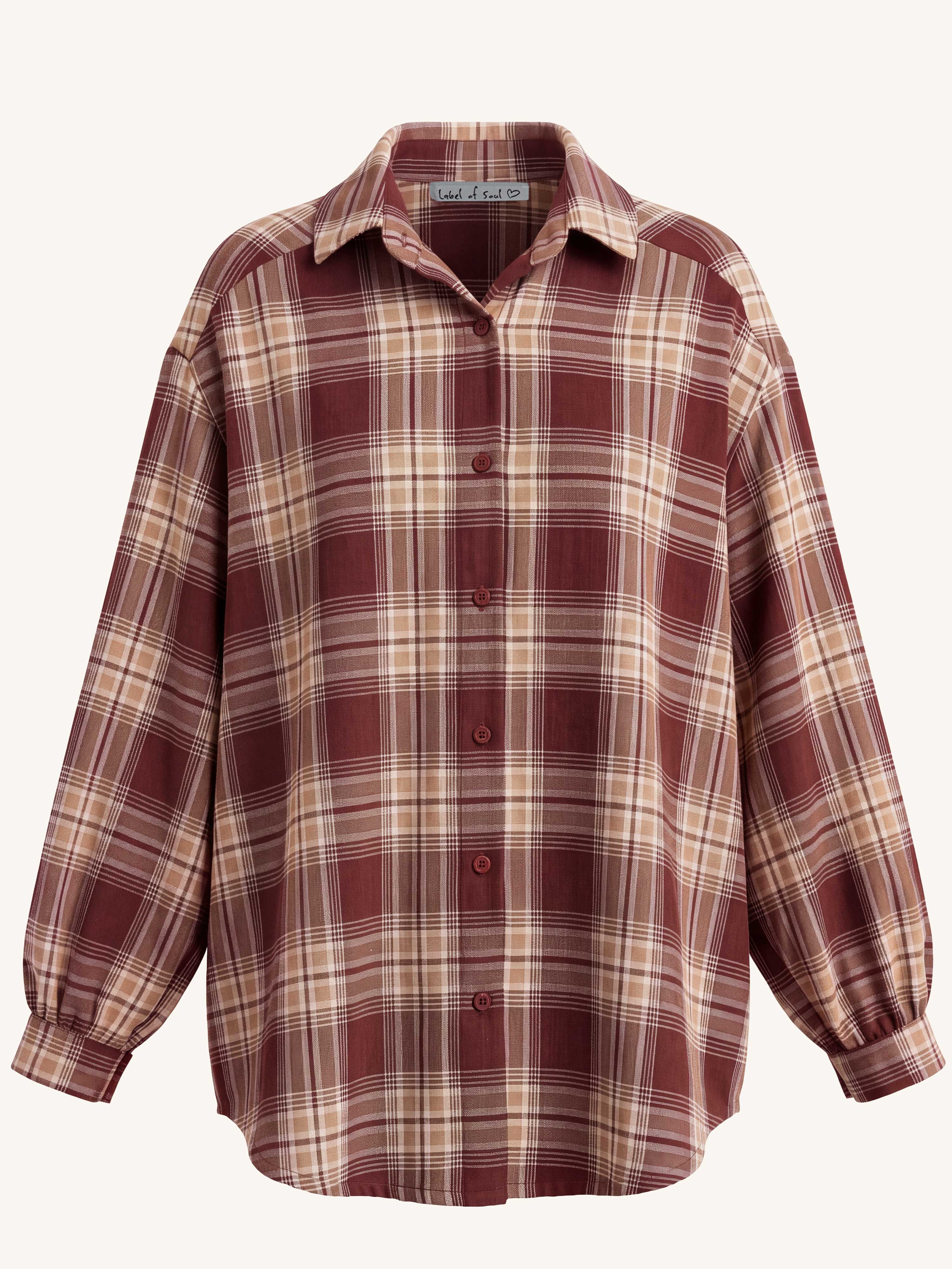 Long Oversize Karo Bluse - Rouge