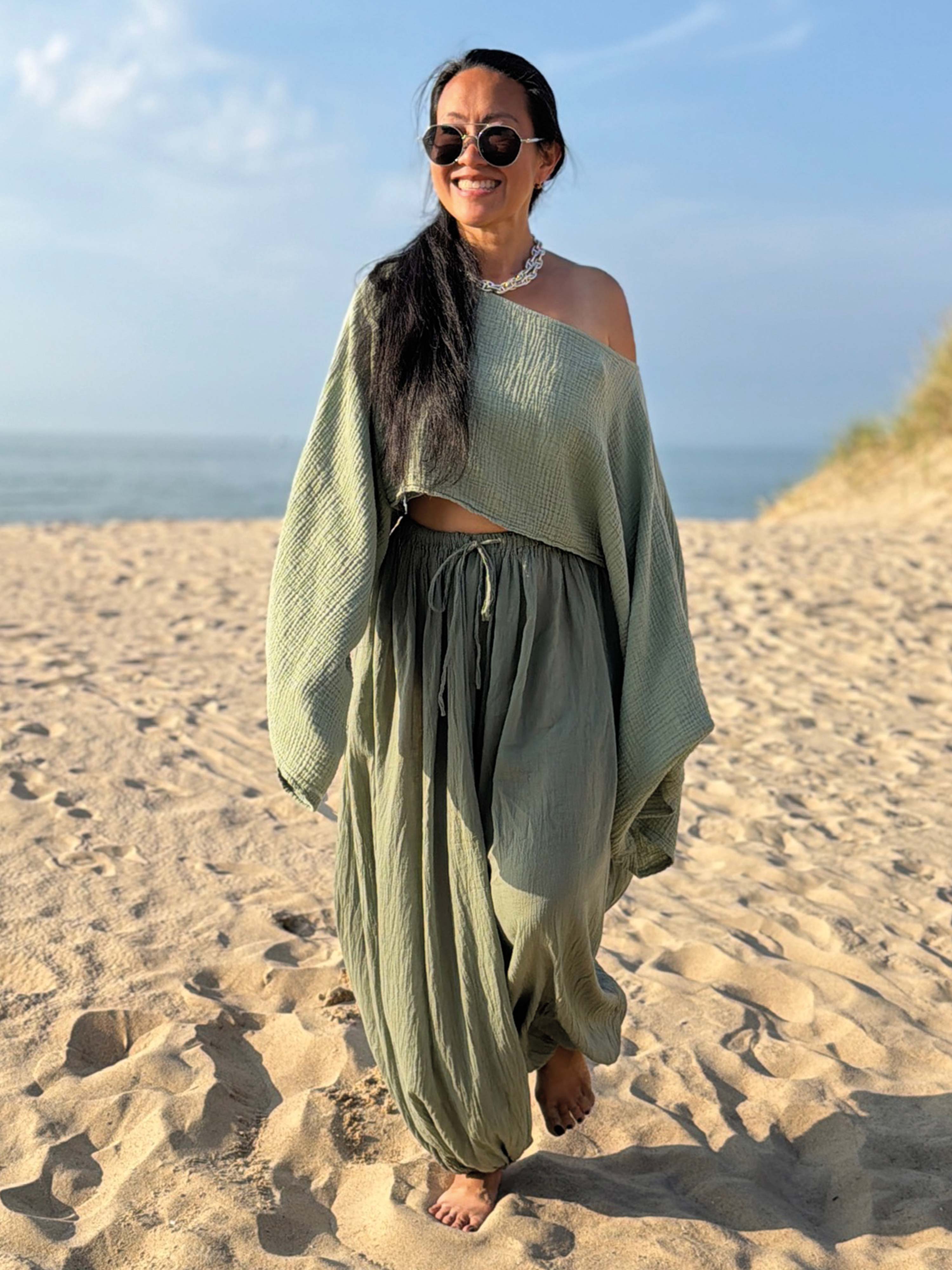Musselin Cropped Bluse - ARTA - PETITE - Matcha