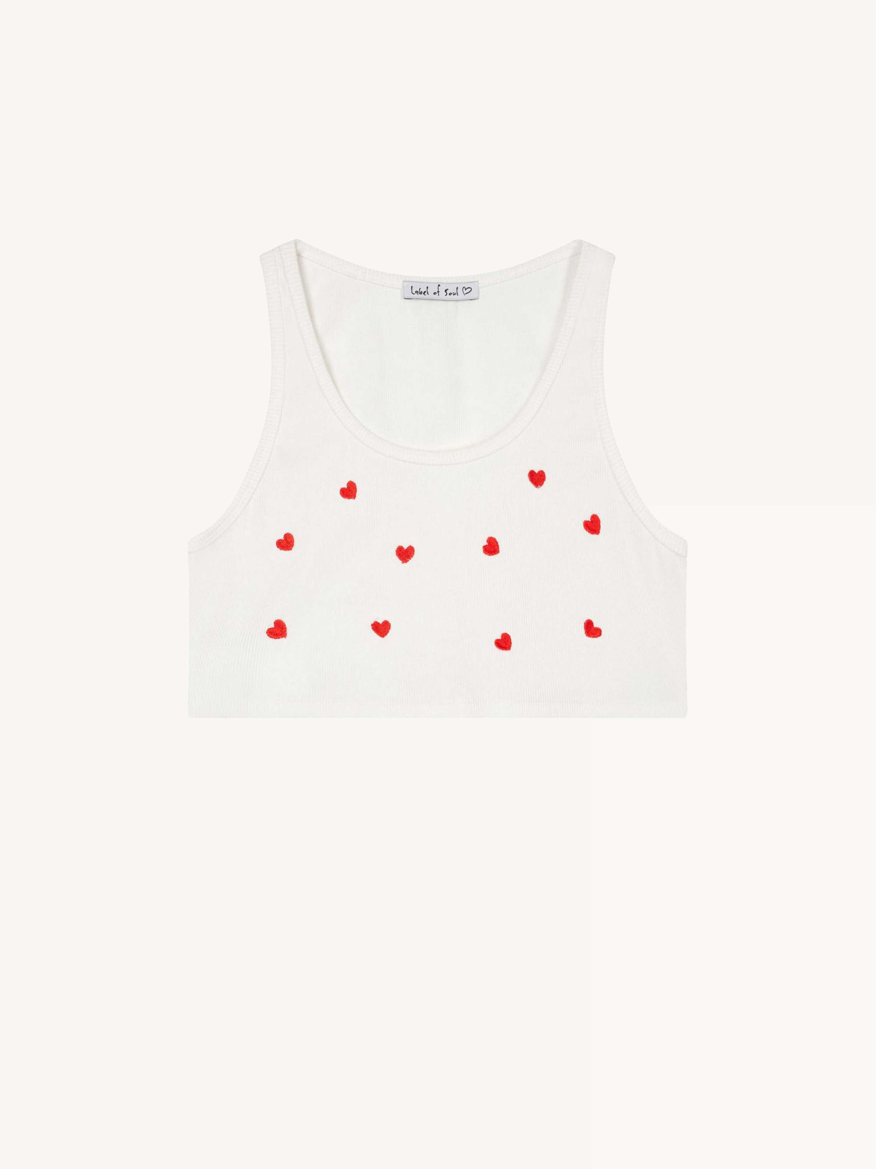 Cropped Top mit Herz-Stickerei - AMORE - Weiß