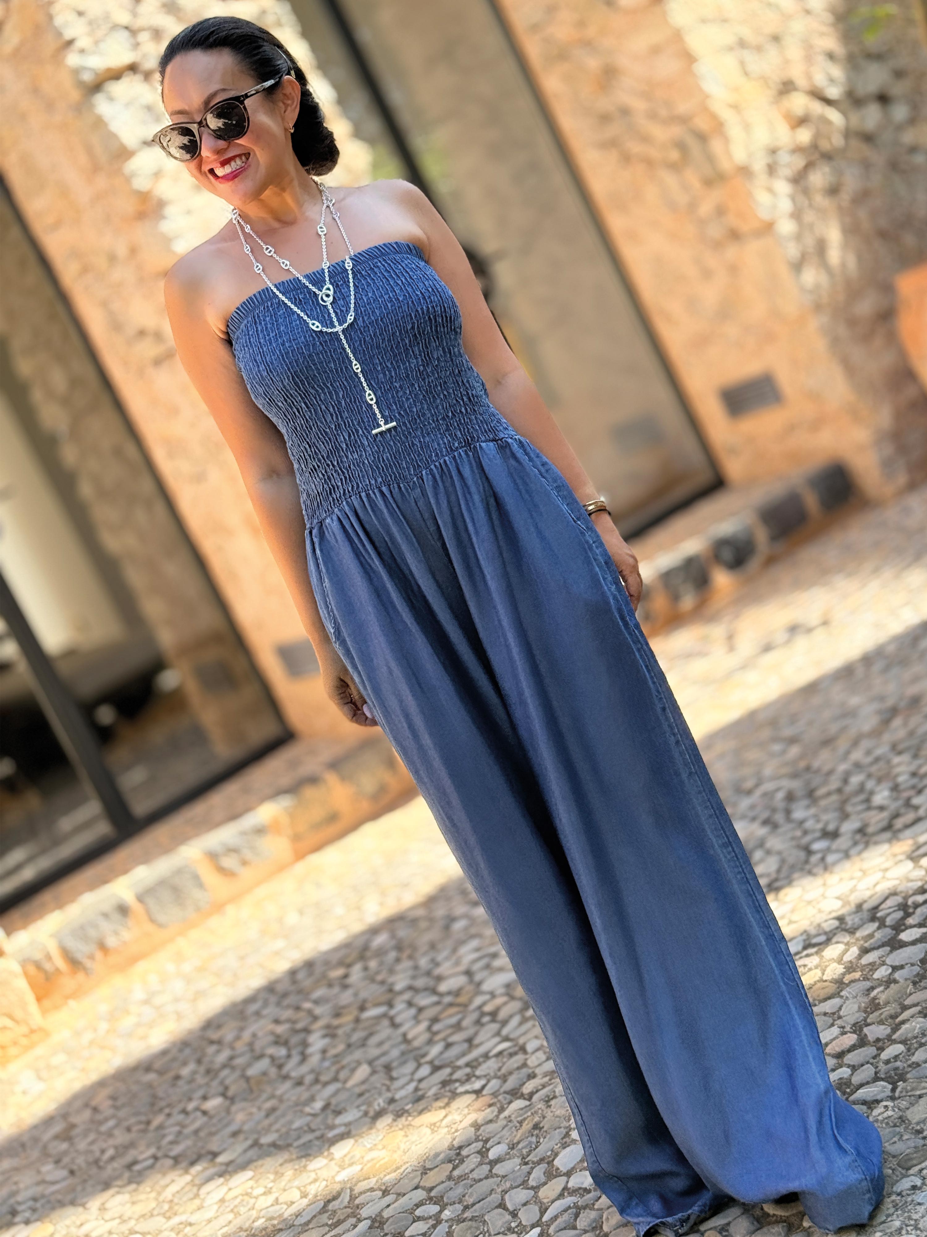 Lyocell Jumpsuit mit Seitentaschen - Medium Blue Lyocell Jumpsuit mit Seitentaschen - Medium Blue