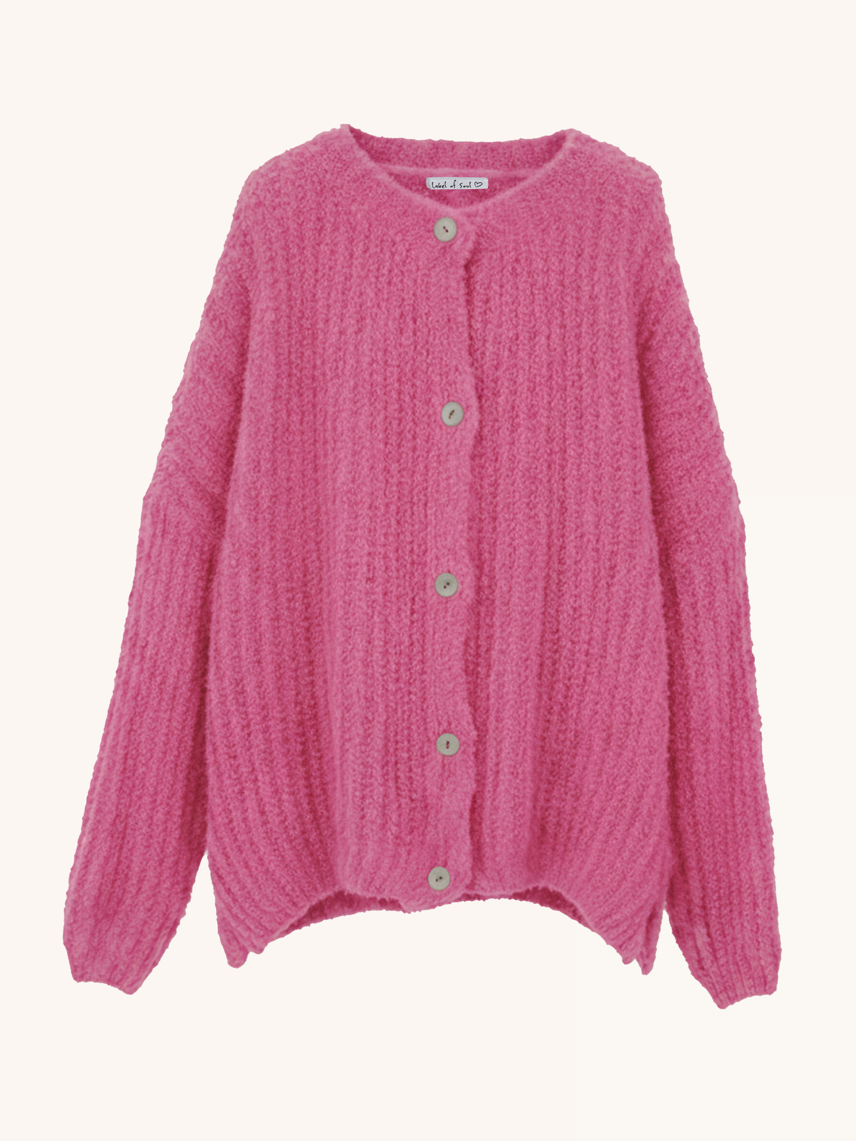 Oversize Bouclé Grob Strickjacke - Pink