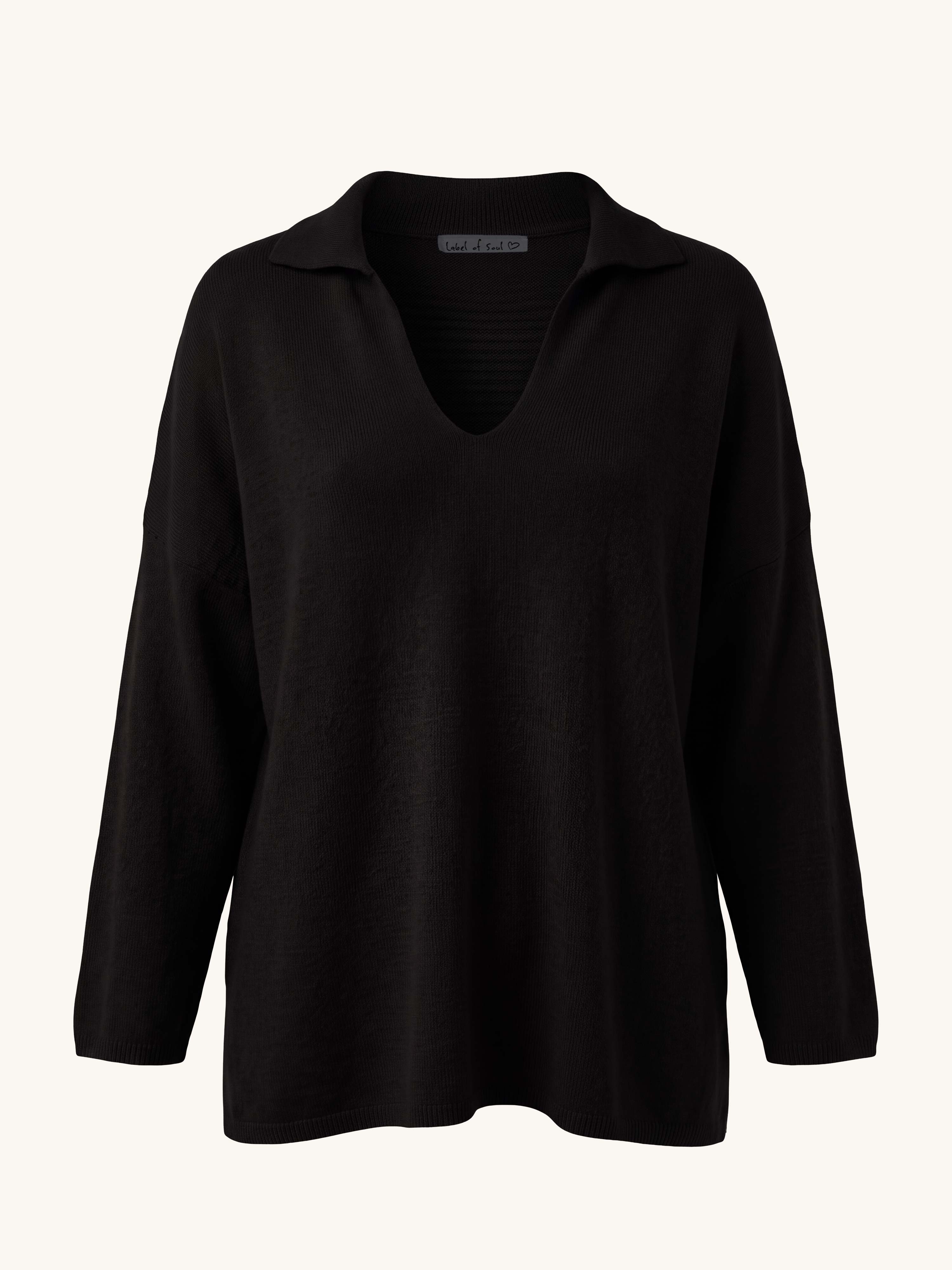 Viskose Pullover mit Kragen - Schwarz