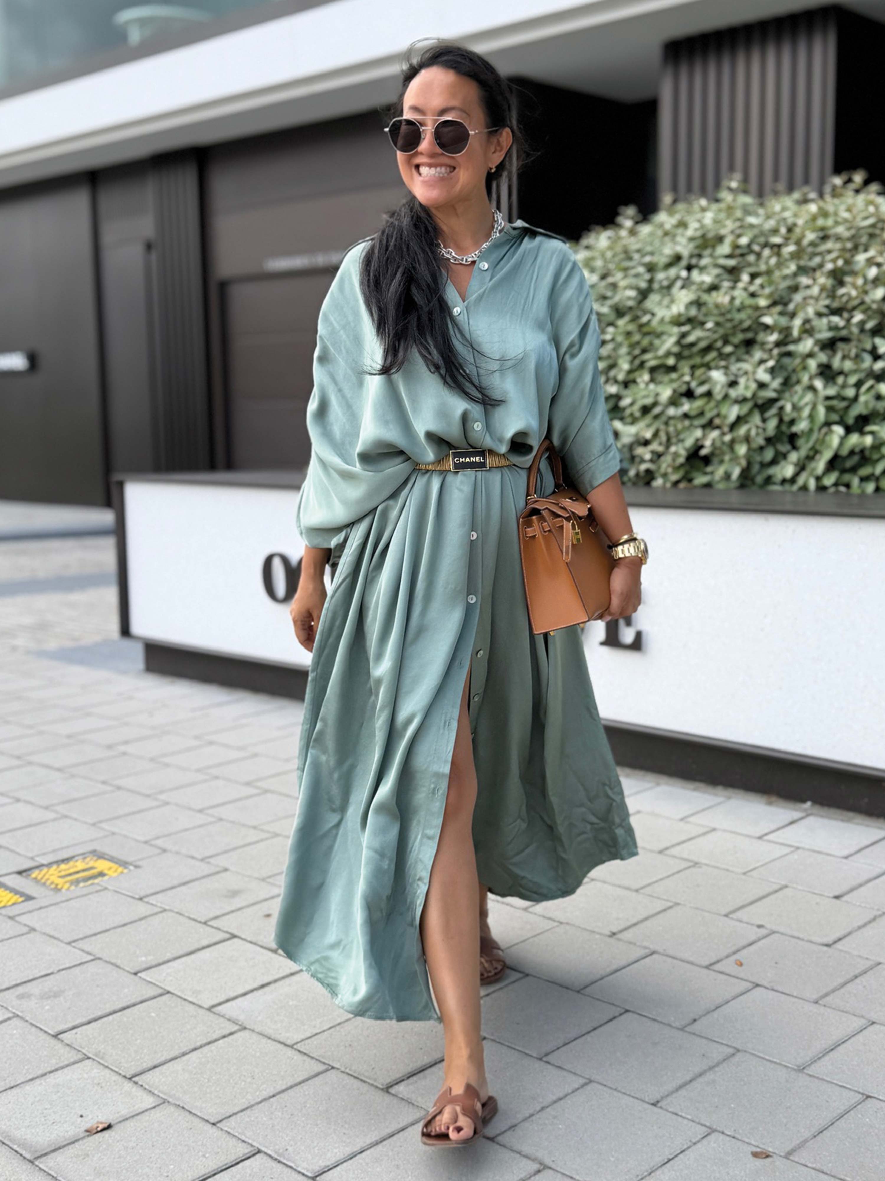 Viskose Oversize Kurzarm Blusenkleid - CAPRI - Salbei