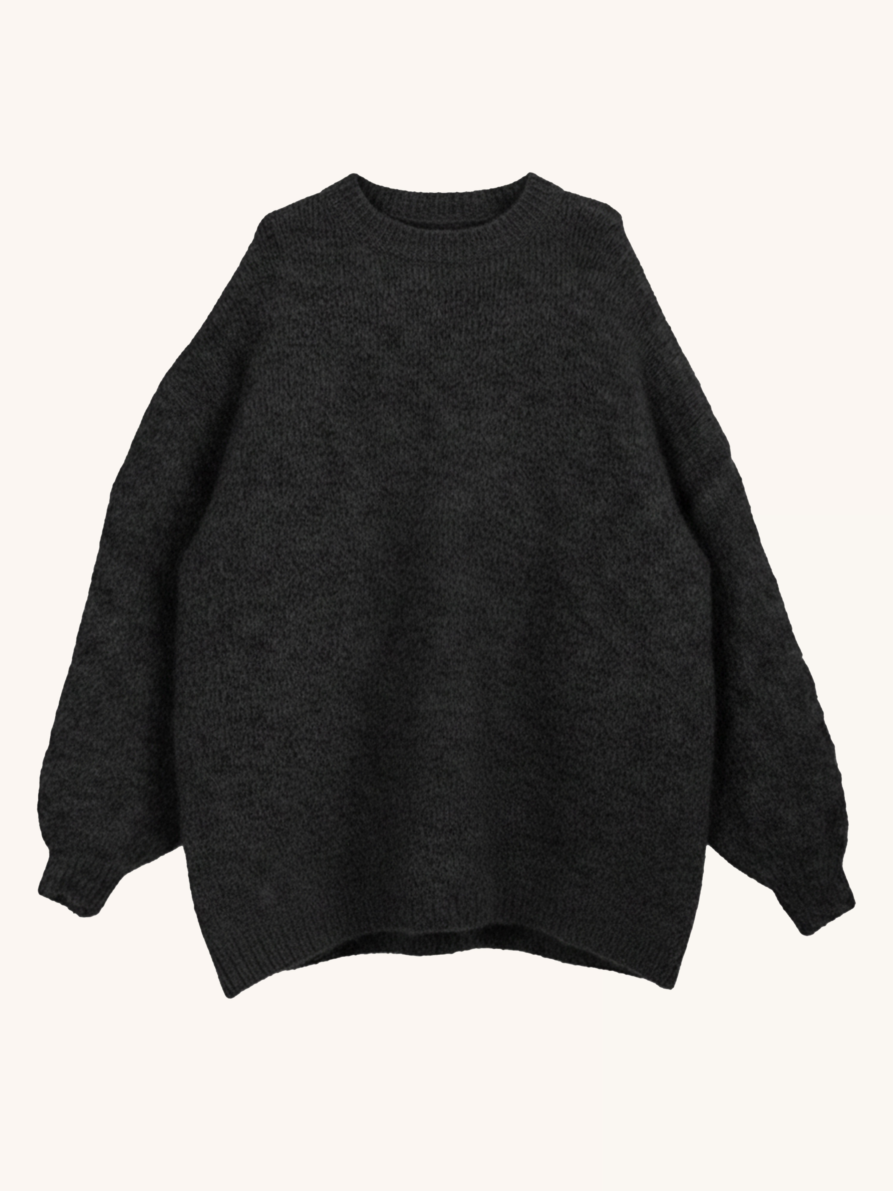 Oversize Rundhals Strickpullover mit Alpakawollanteil - Schwarz