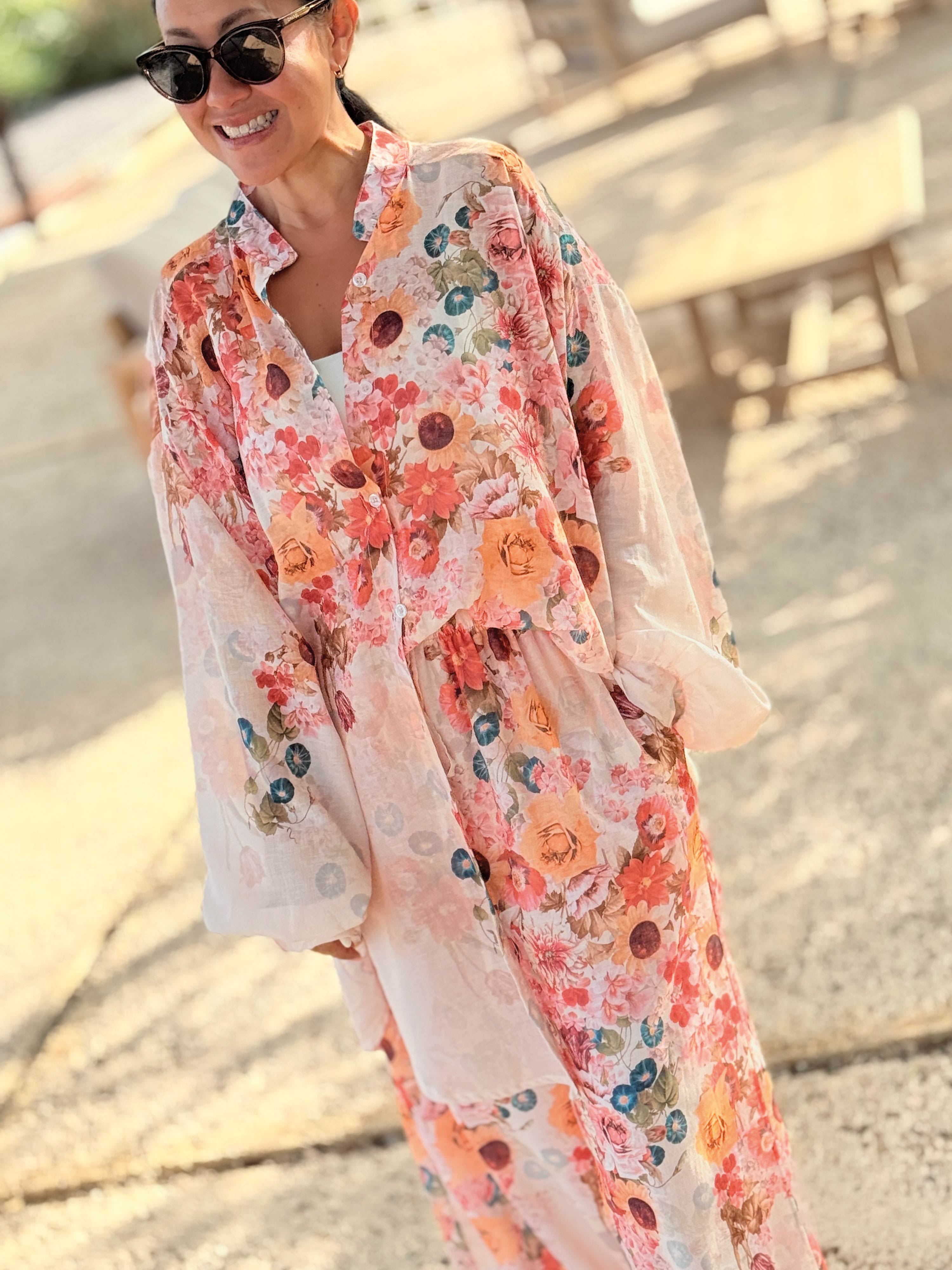 Cotton Oversize Long Bluse - MILLE FLEURS - Creme