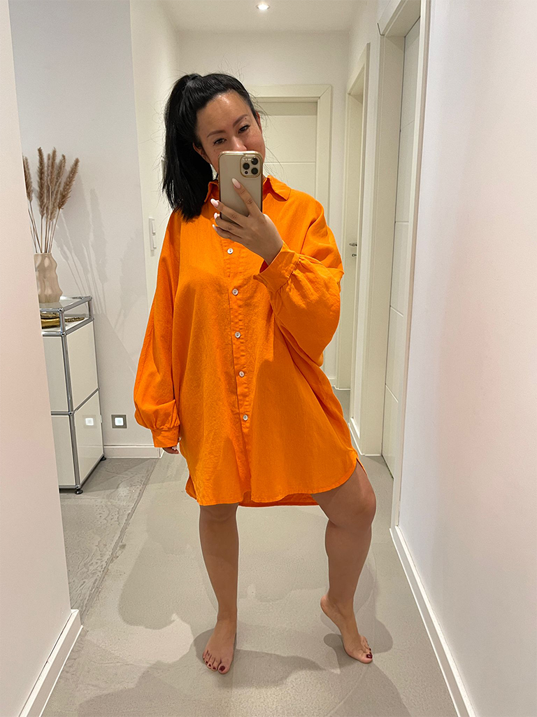 Long Oversize Bluse Leinen-Mix - Sunset Orange