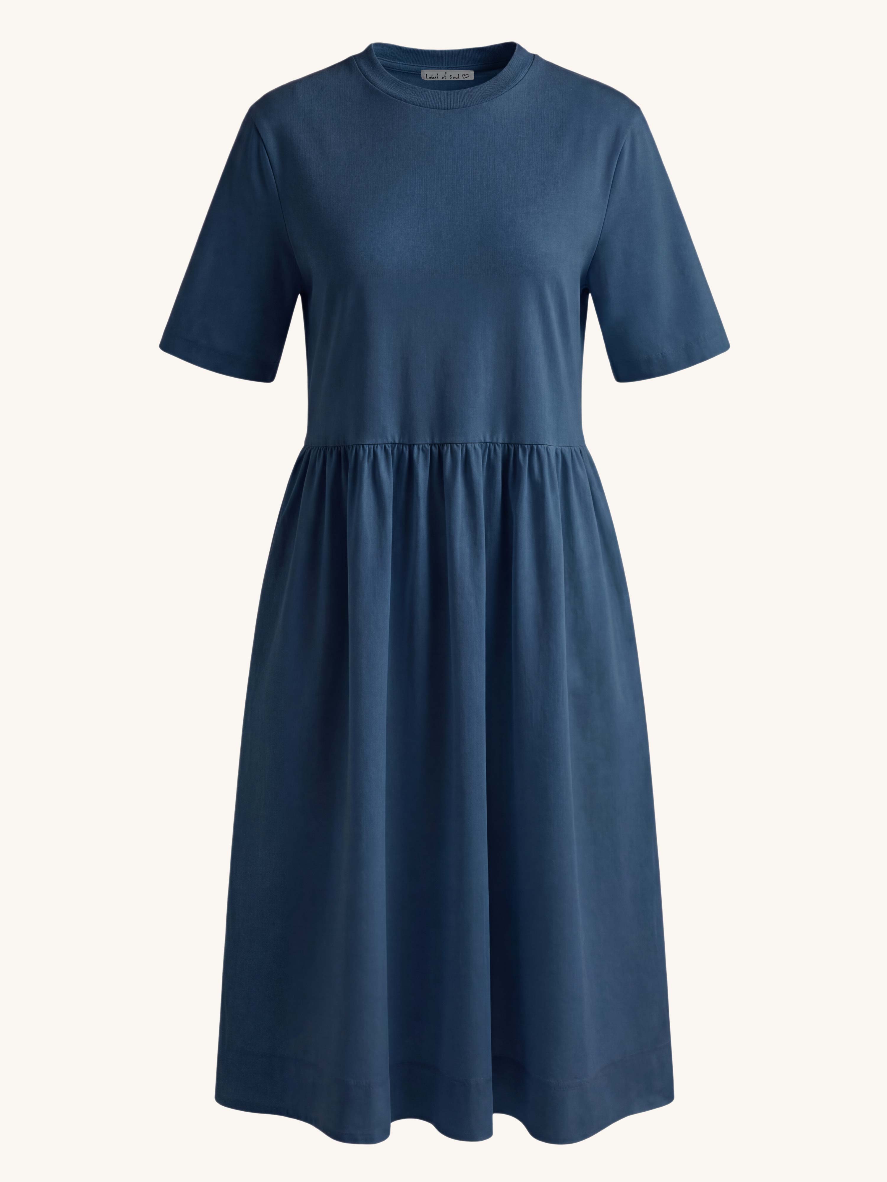 Kurzarm Cotton Kleid mit Seitentaschen - Navy