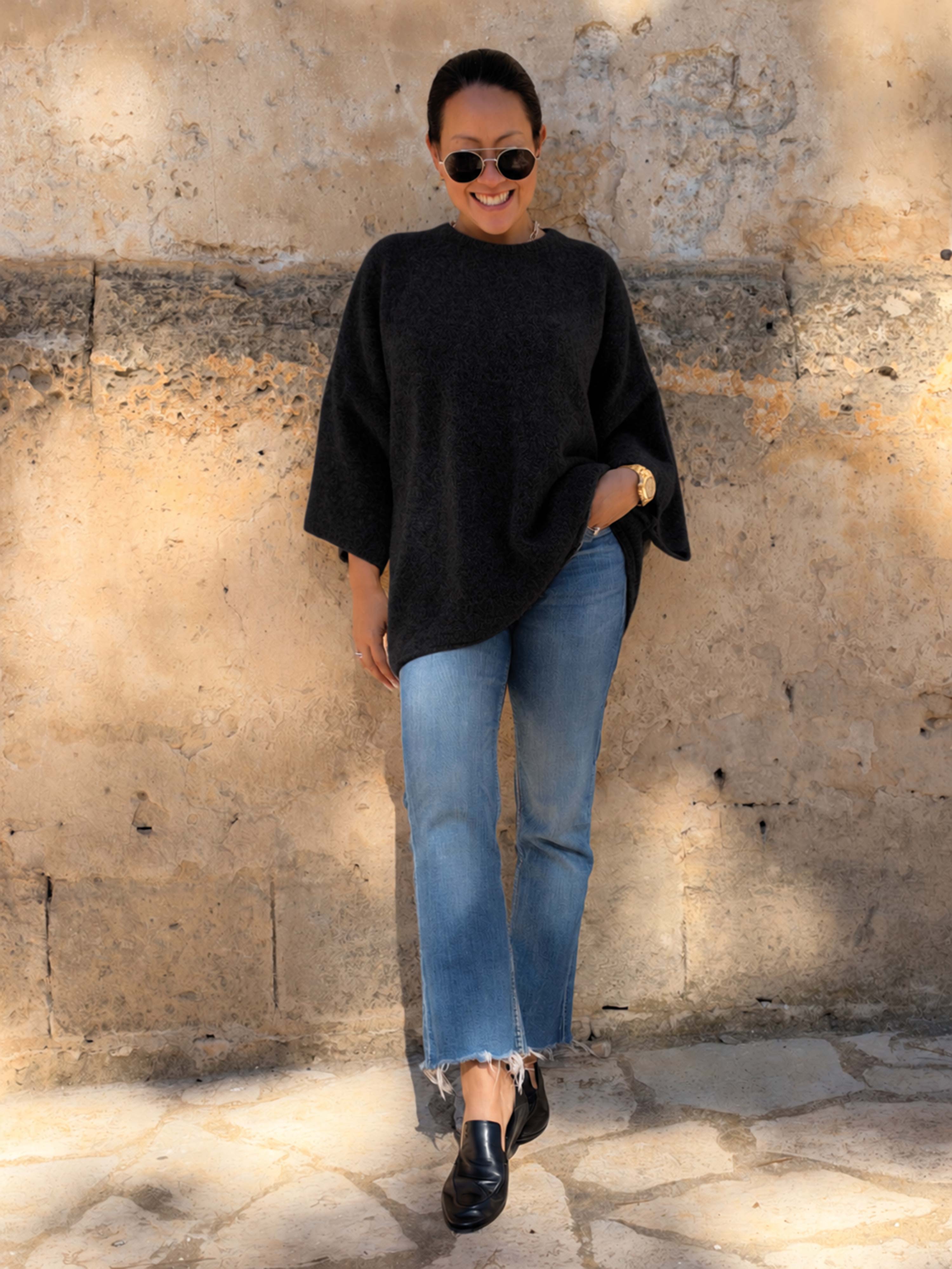 Soft Alpaka Oversize Kurzarm Shirt - Schwarz