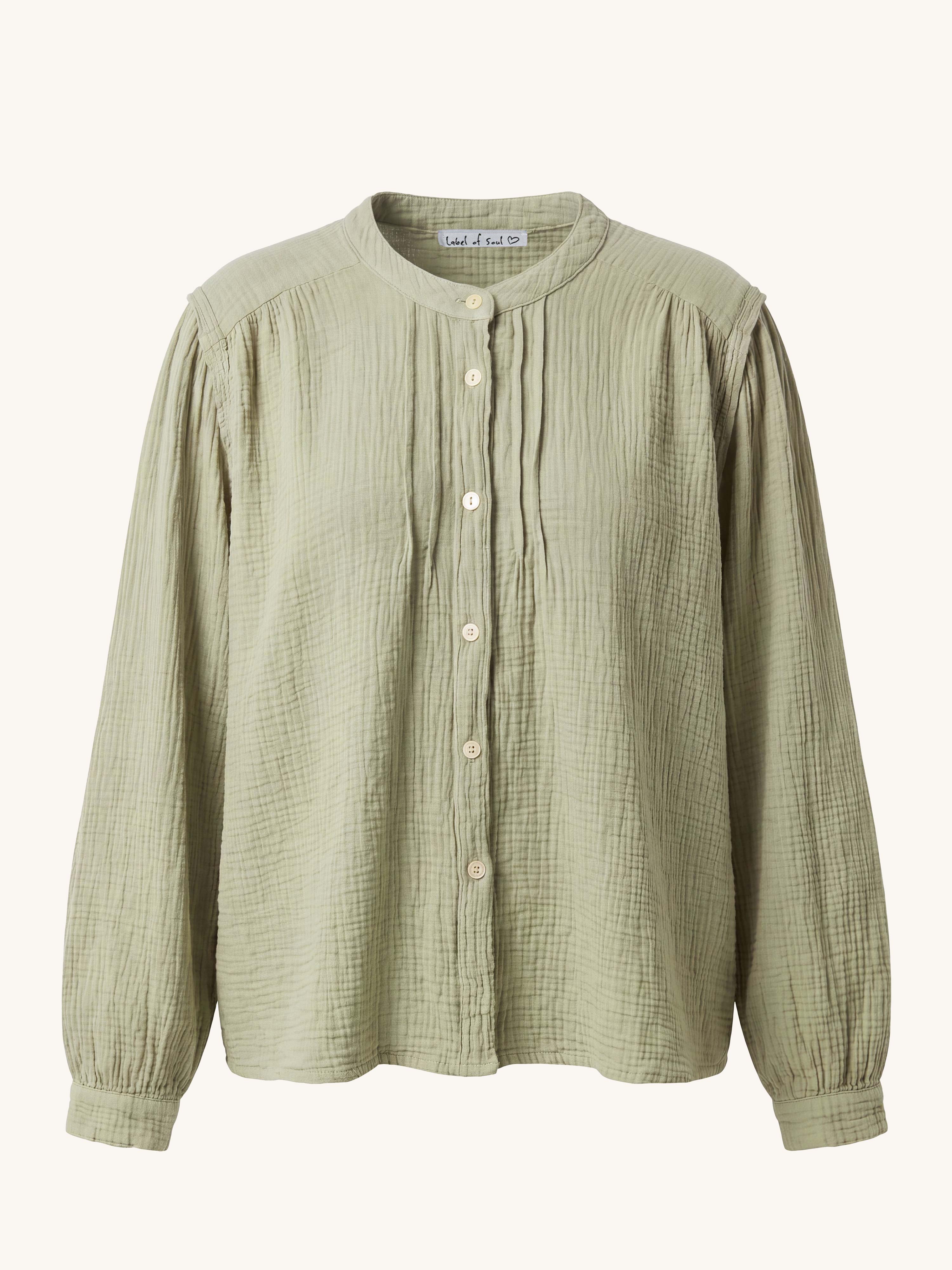 Musselin Oversize Rundhals Bluse - FLORENCE - Matcha