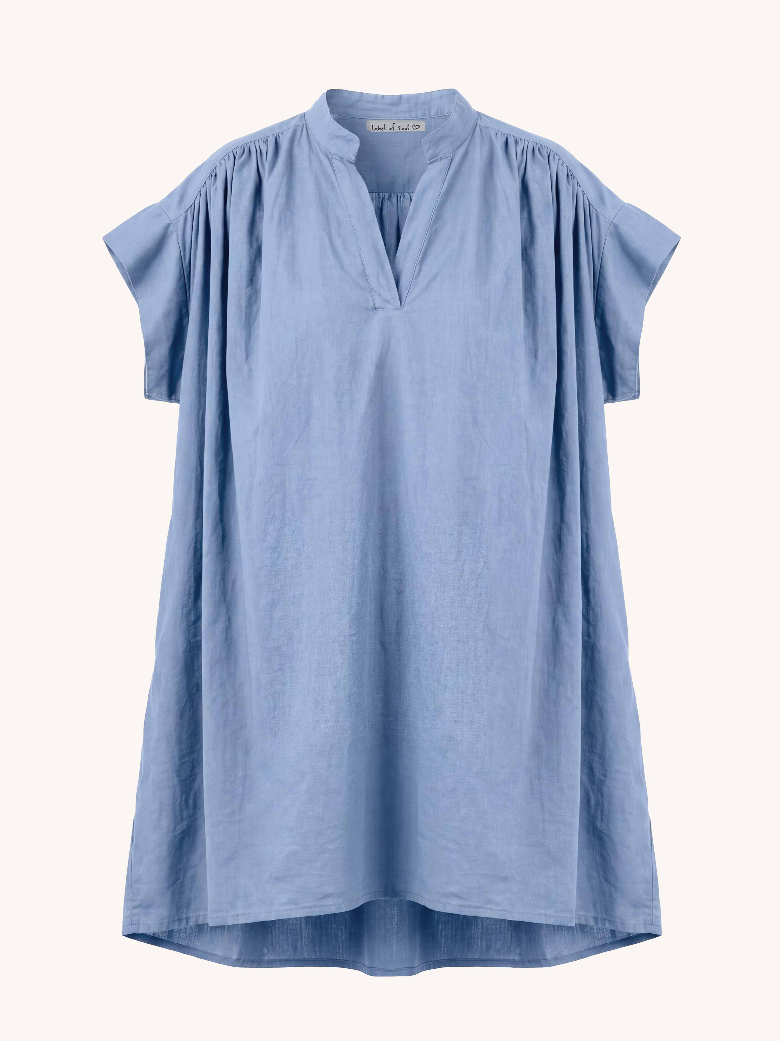 Cotton Vokuhila Oversize Tunika Midi mit Taschen - Jeansblau