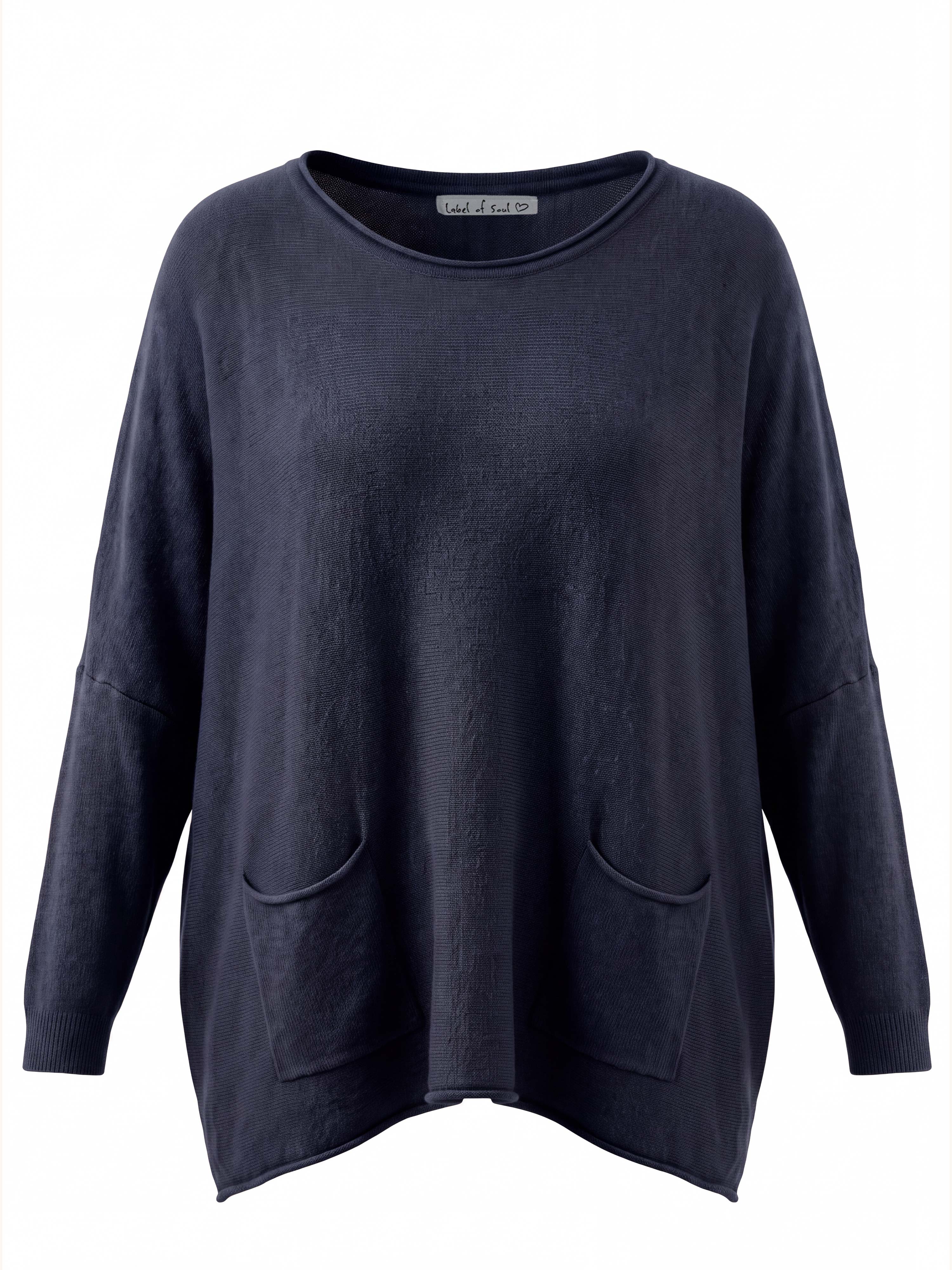 Oversize Viskose Pullover mit Taschen - Navy