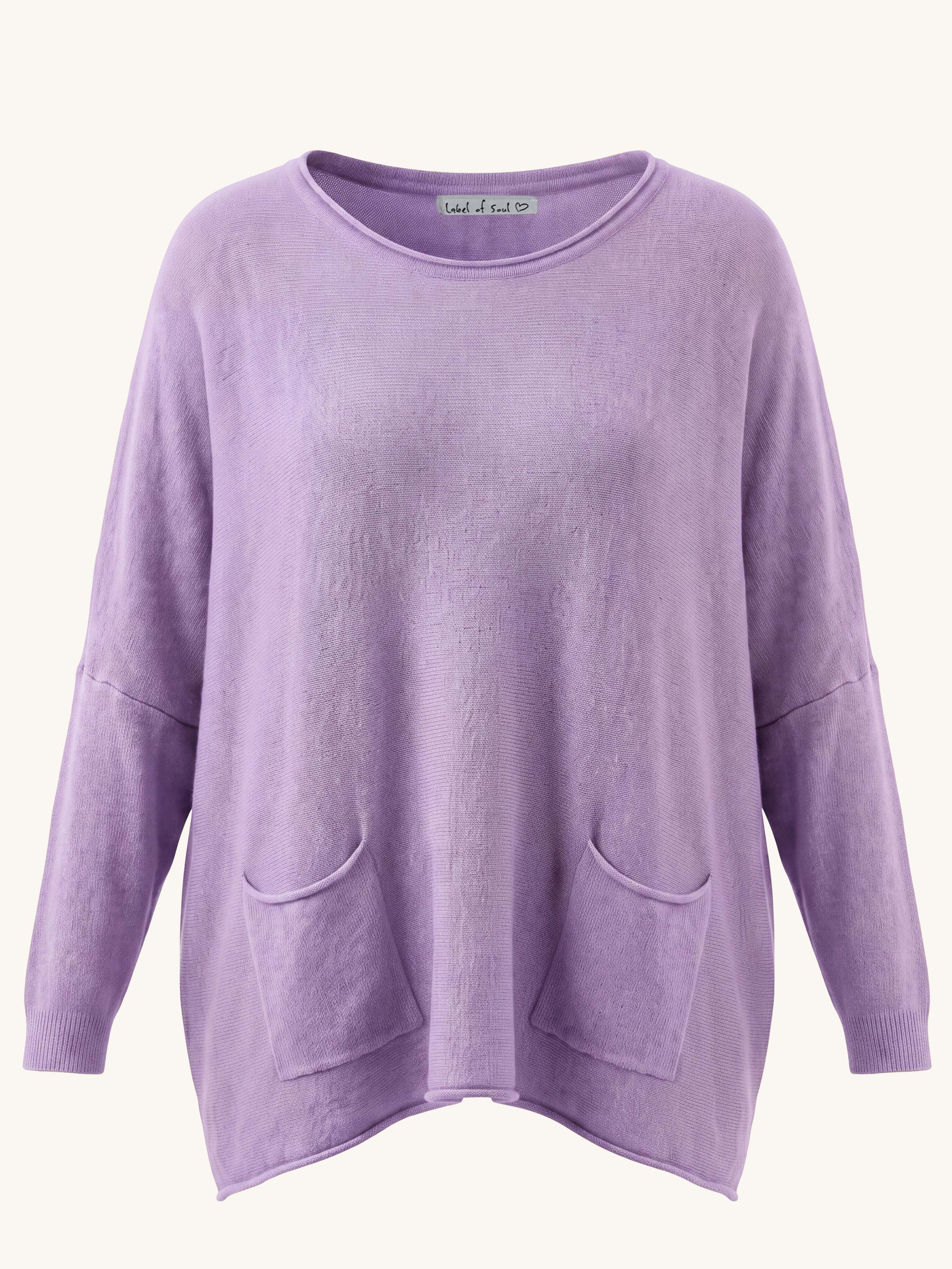 Oversize Viskose Pullover mit Taschen - Flieder