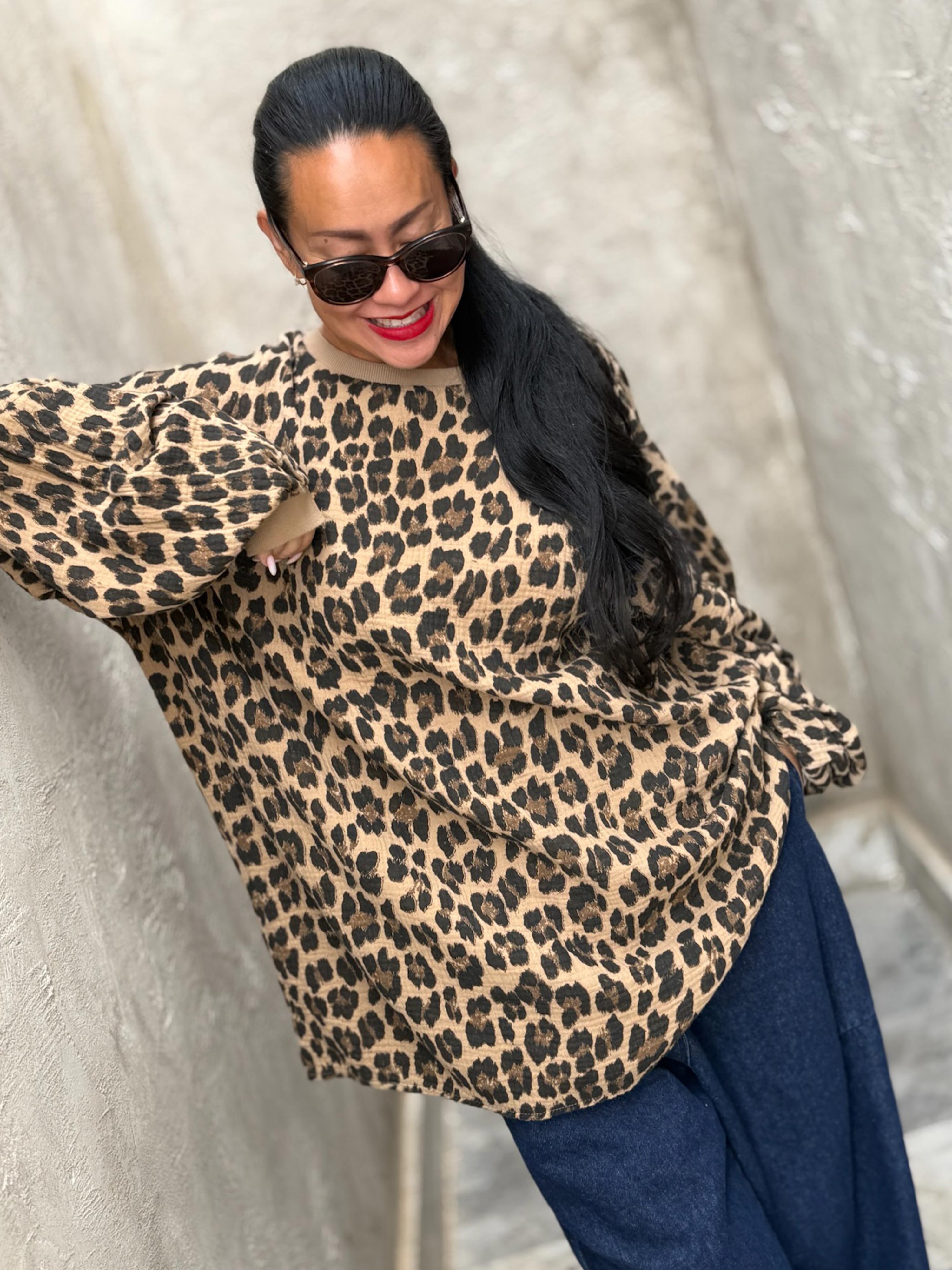 Musselin Oversize Sweatshirt - Leo Camel