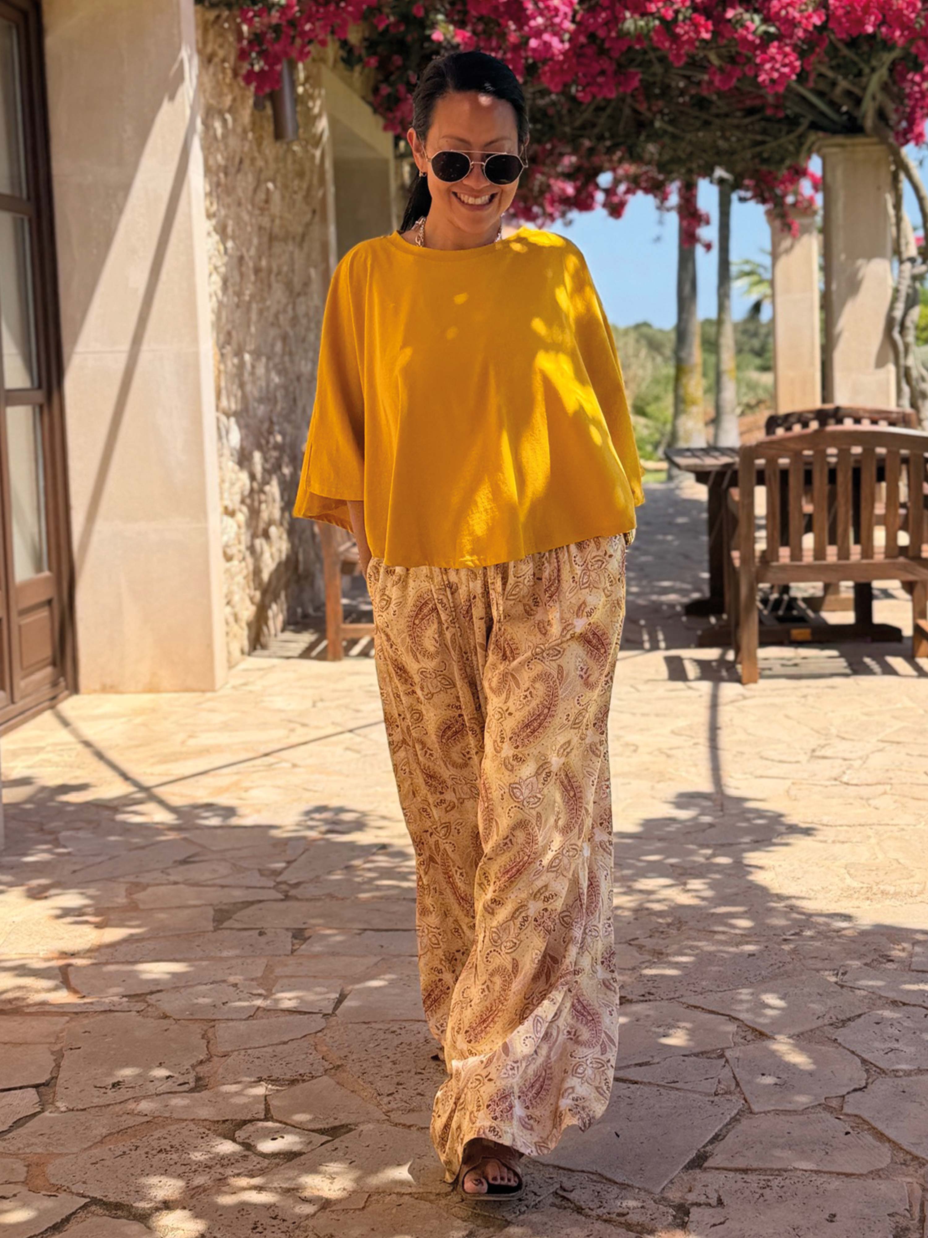 Viskose Palazzo Oversize Hose mit Seidenanteil - Paisley Honey