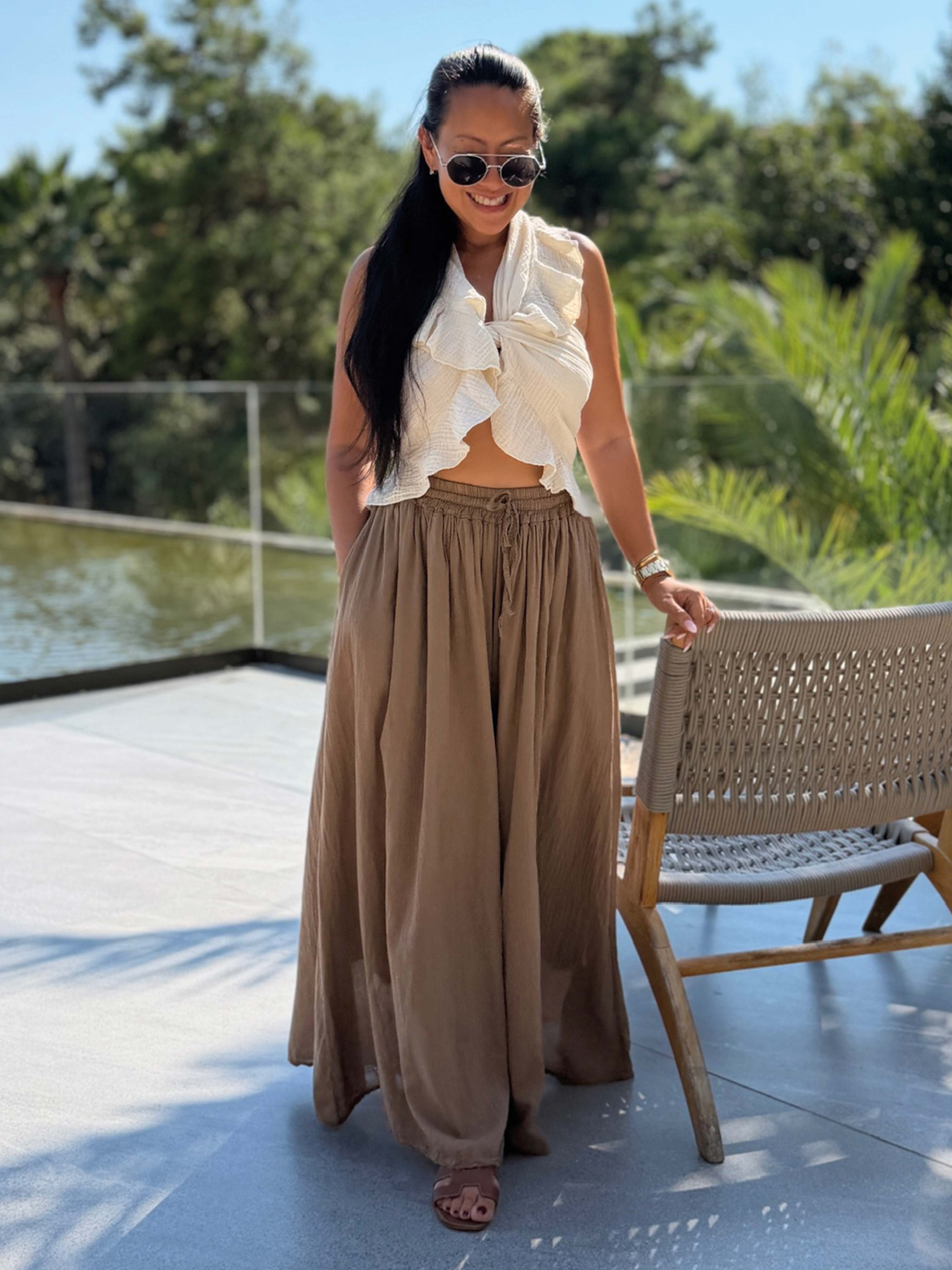 Cotton Oversize Culotte Hose - LONG - Camel