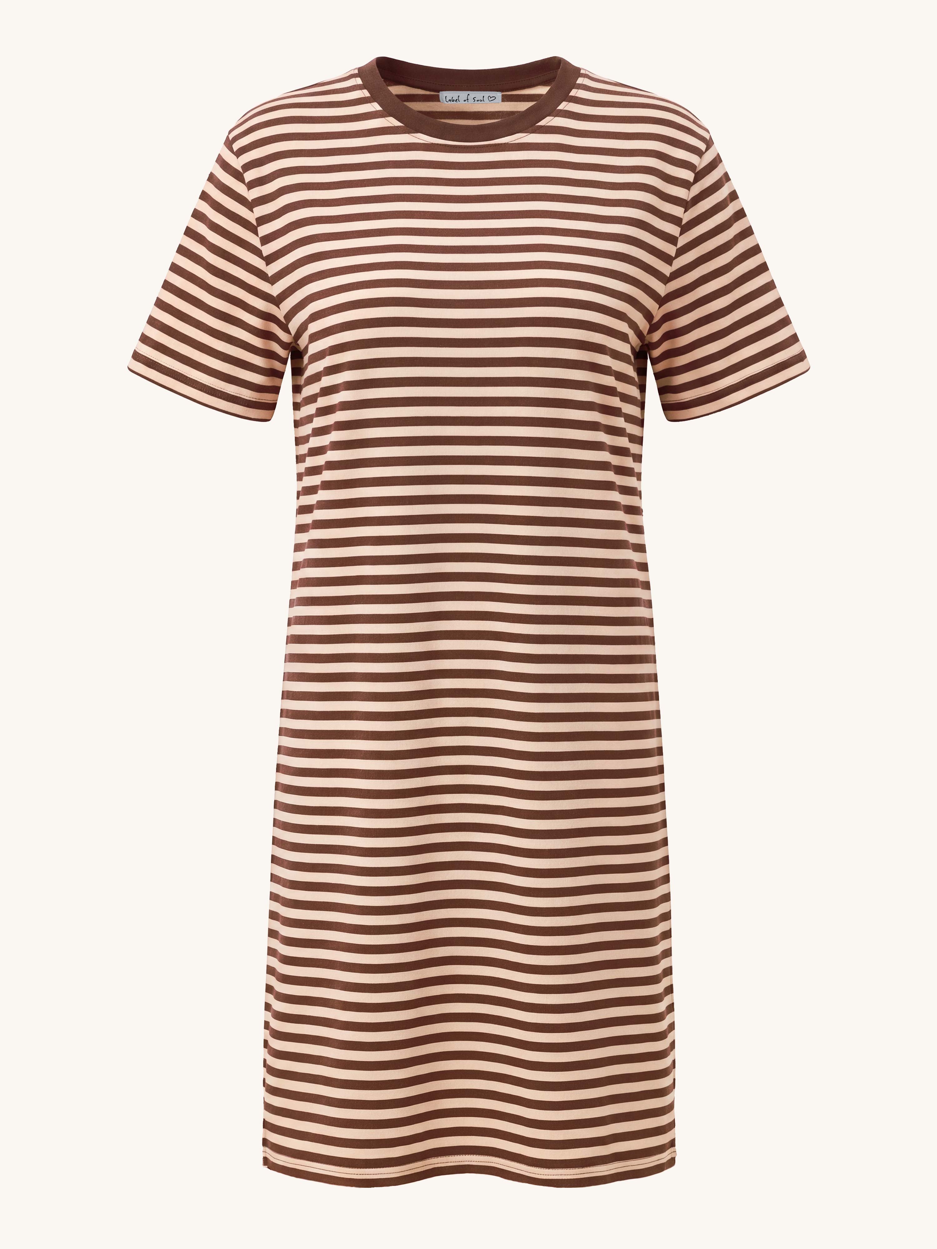 Kurzarm Kleid mit Seitentaschen - CURVY - Stripes Schoko