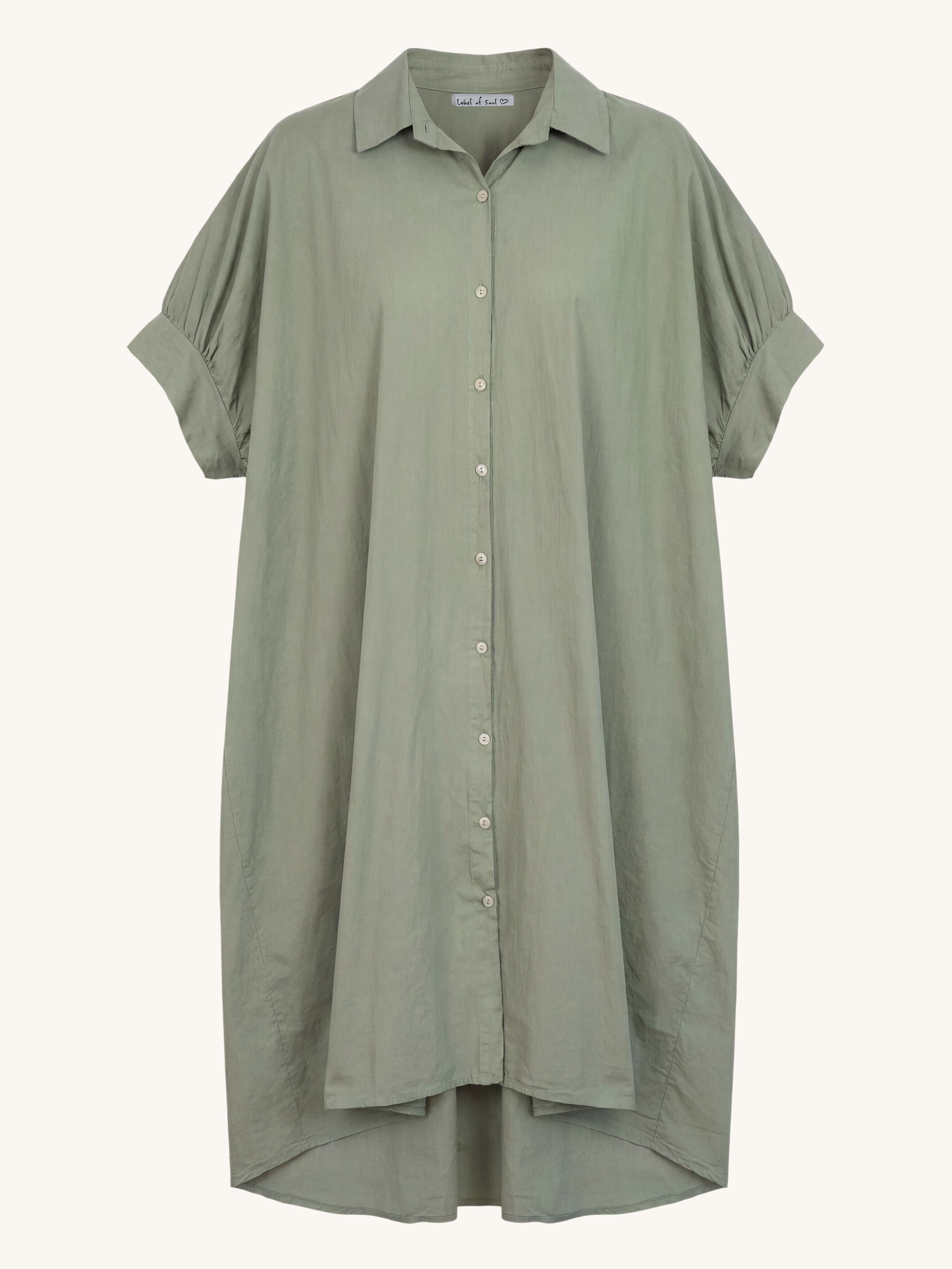 Cotton Vokuhila Oversize Kurzarm Blusenkleid - Olive