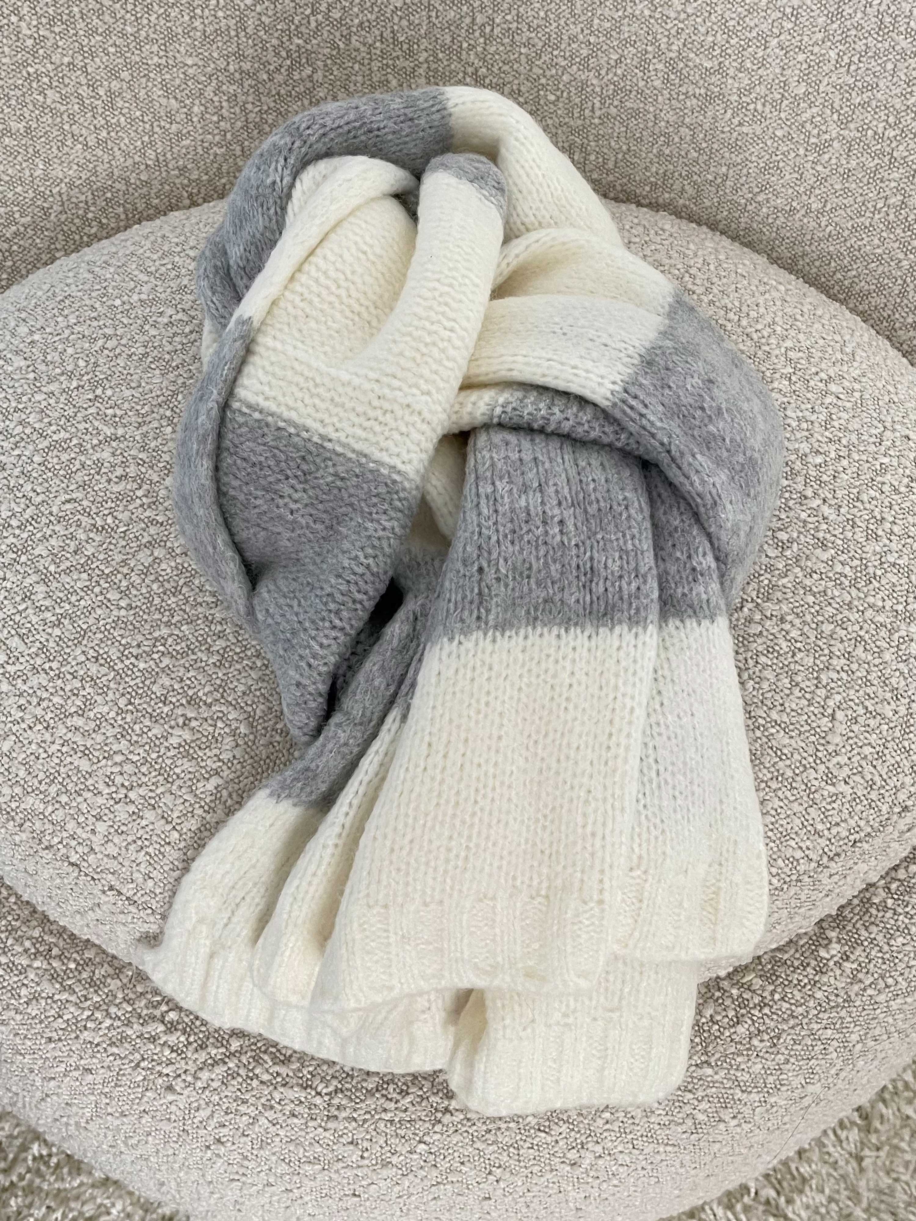 Schal FLAUSCHI - STRIPES - Hellgrau/Creme