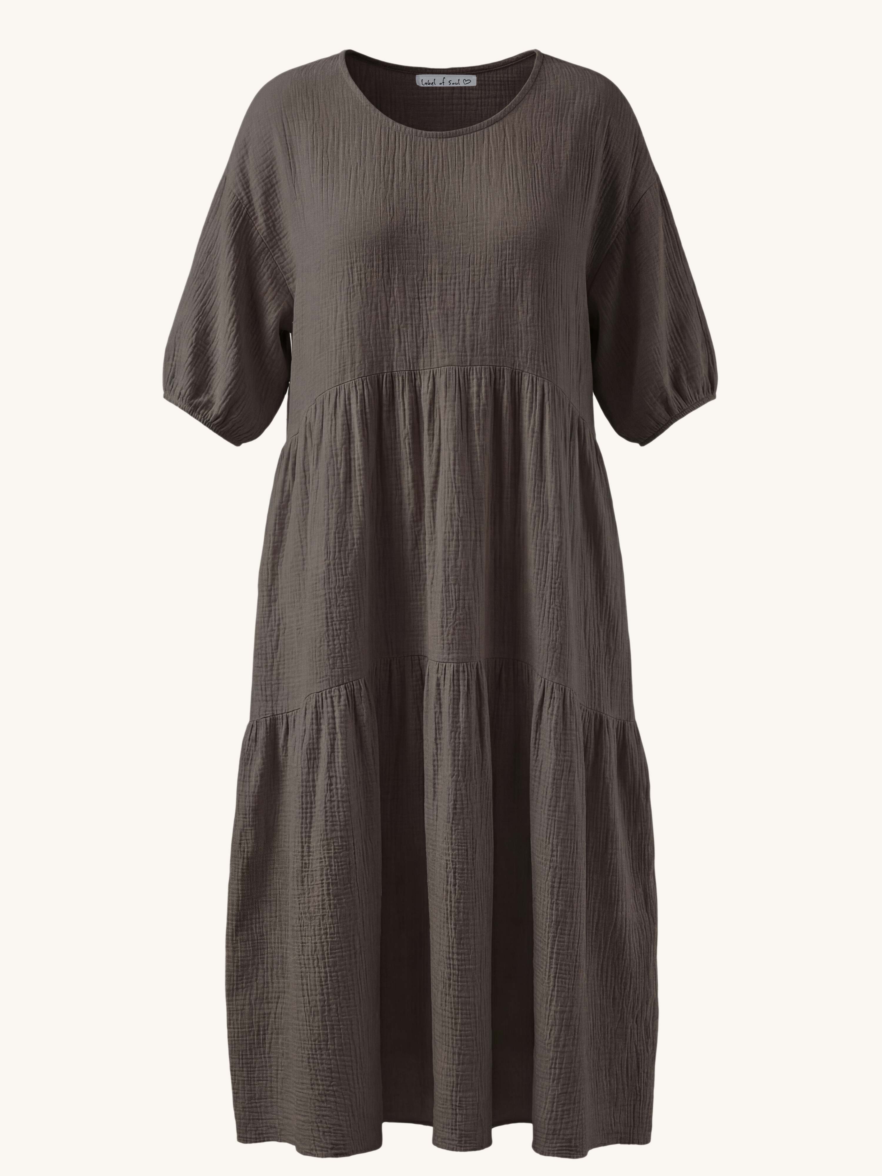 Oversize Musselin Kleid mit Rundhalsausschnitt - Schoko